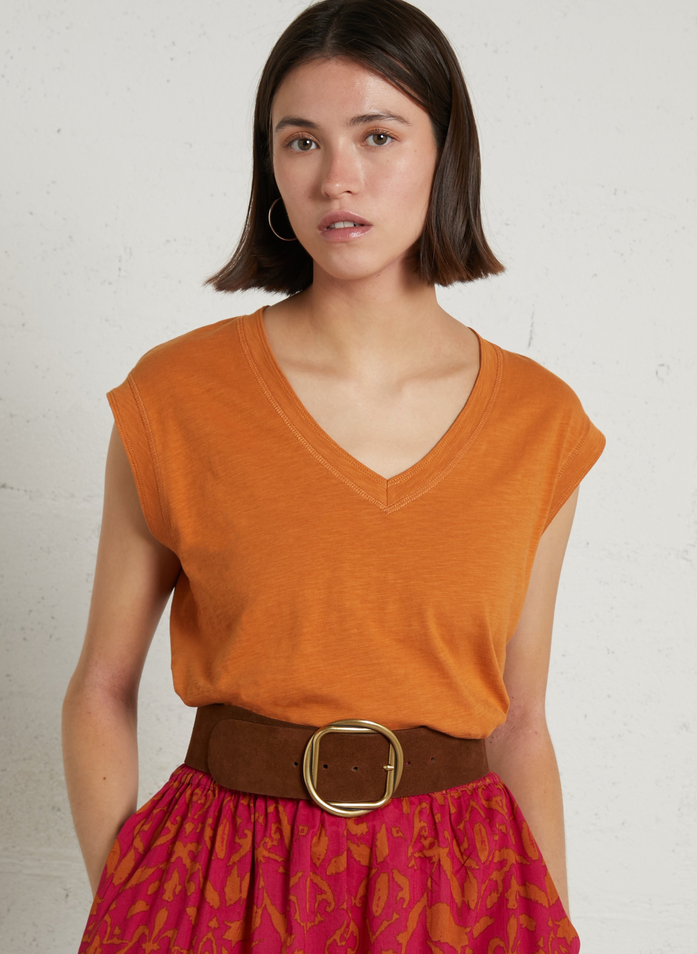 Tee-shirt droit chiné en coton delya MAISON 123 Doré
