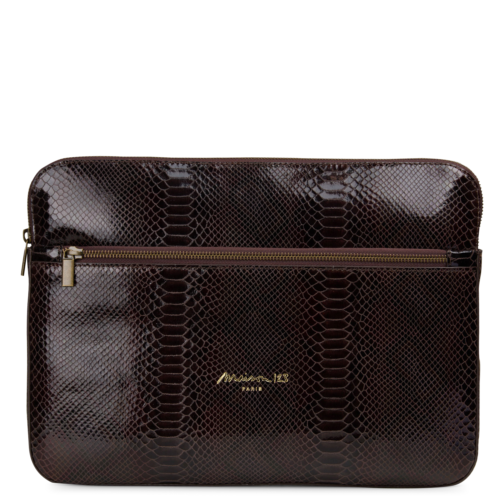 Pochette zippée en cuir leon MAISON 123 Marron