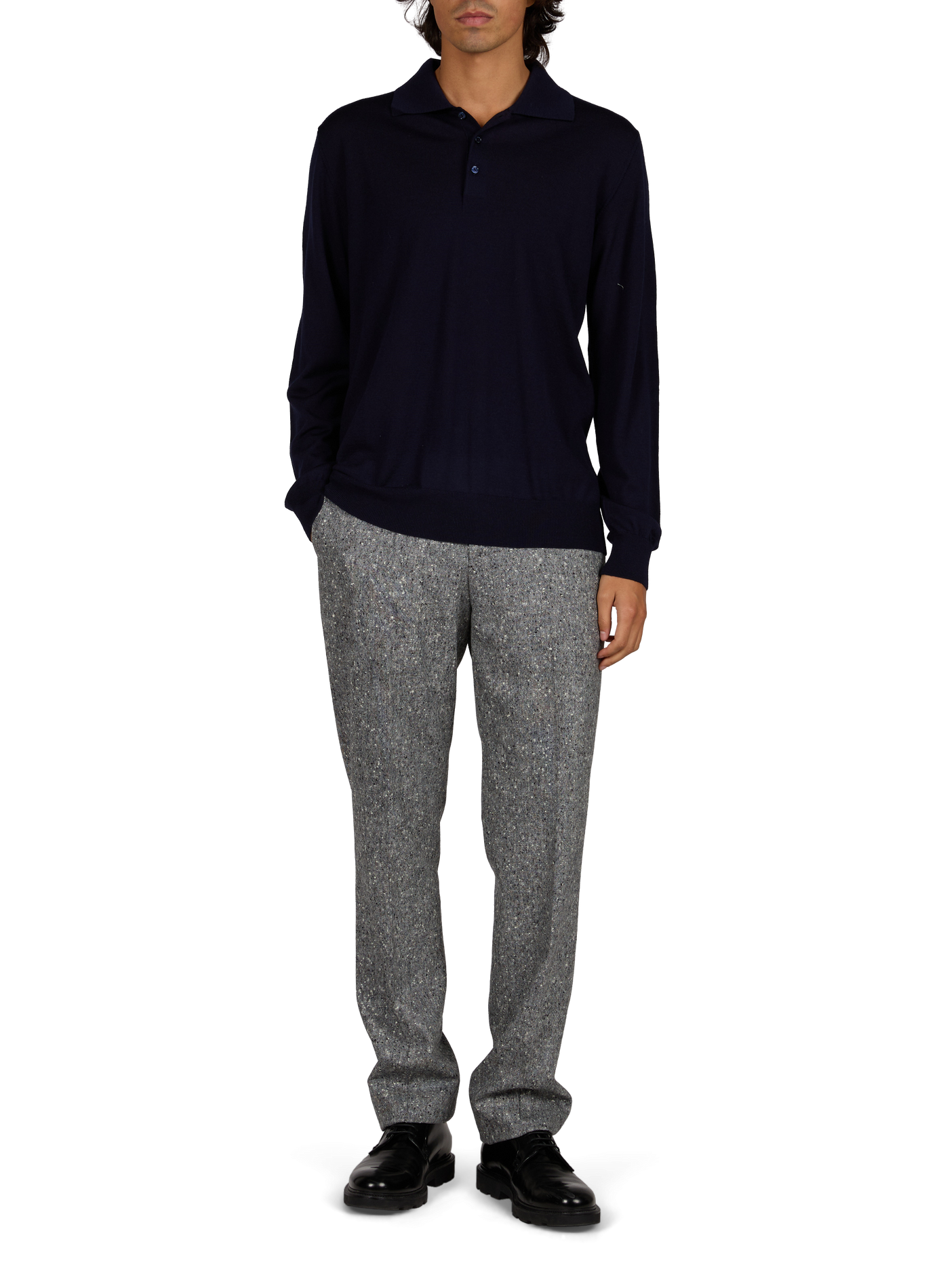 Polo manches longues uni en laine ETON Bleu
