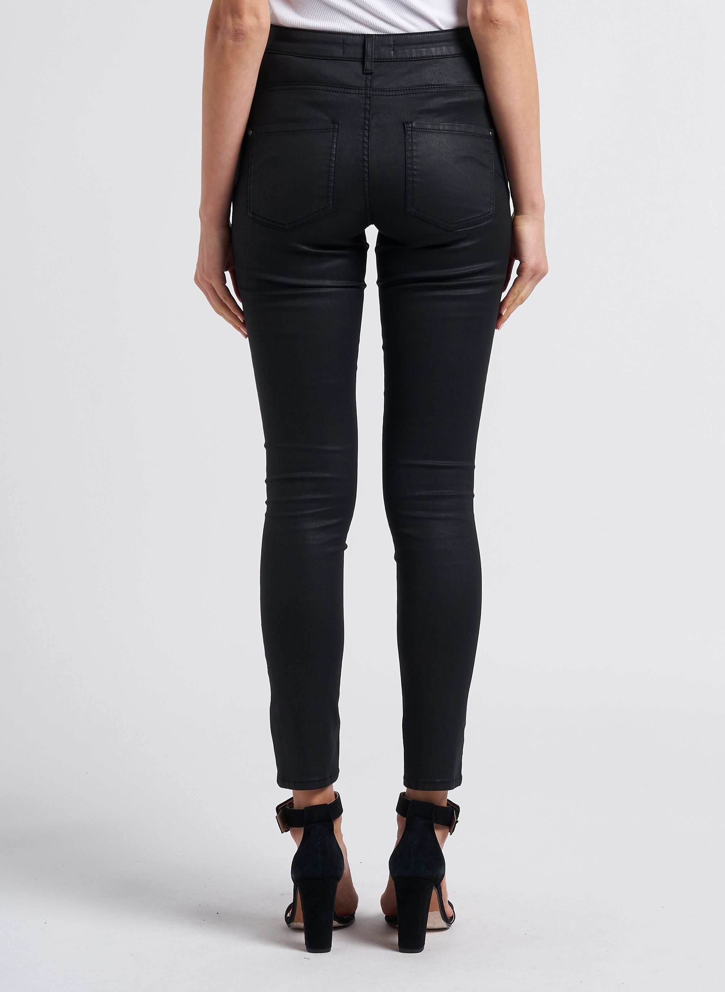 Jean enduit skinny taille haute en coton mélangé nina IKKS Noir