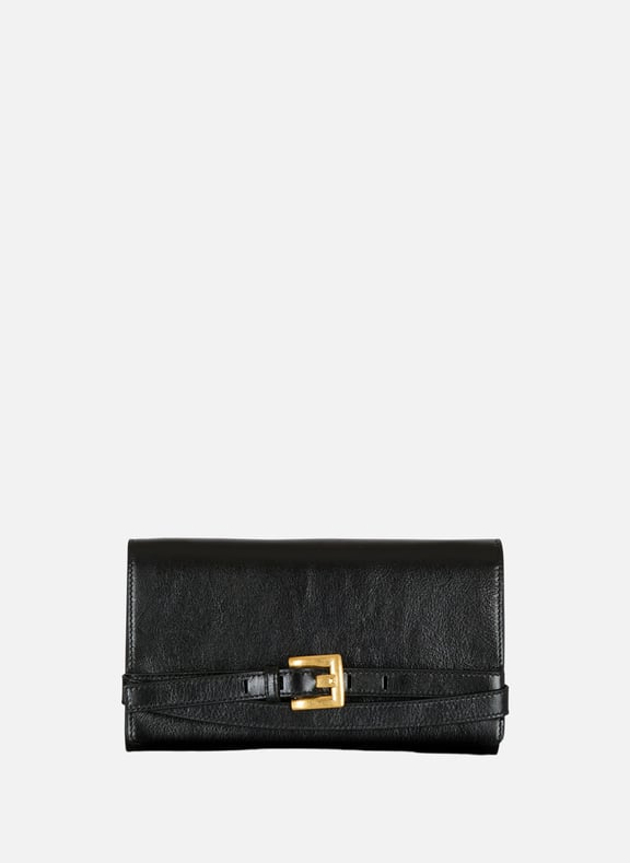 Portefeuille avec chaîne shuffle en cuir froissé Noir by BALMAIN BALMAIN Portefeuille avec chaîne shuffle en cuir froissé Noir