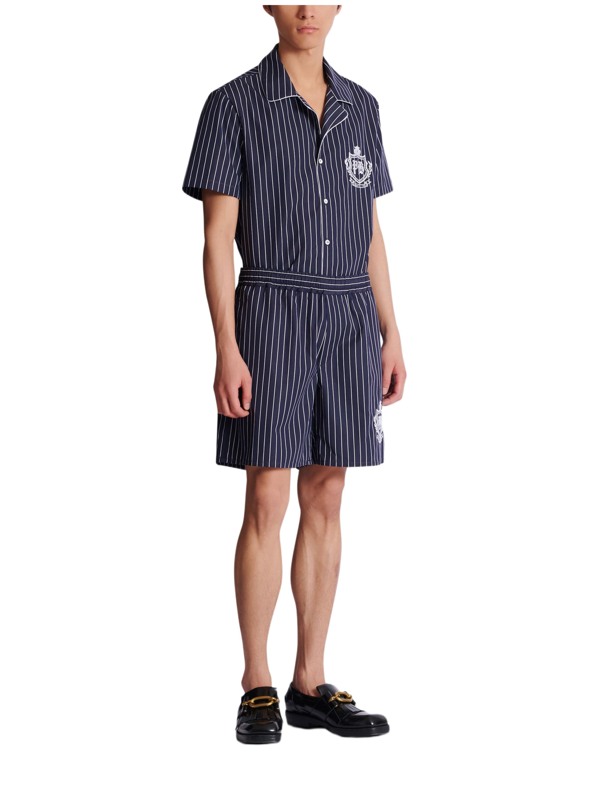 Short de pyjama en popeline à rayures BALMAIN Bleu