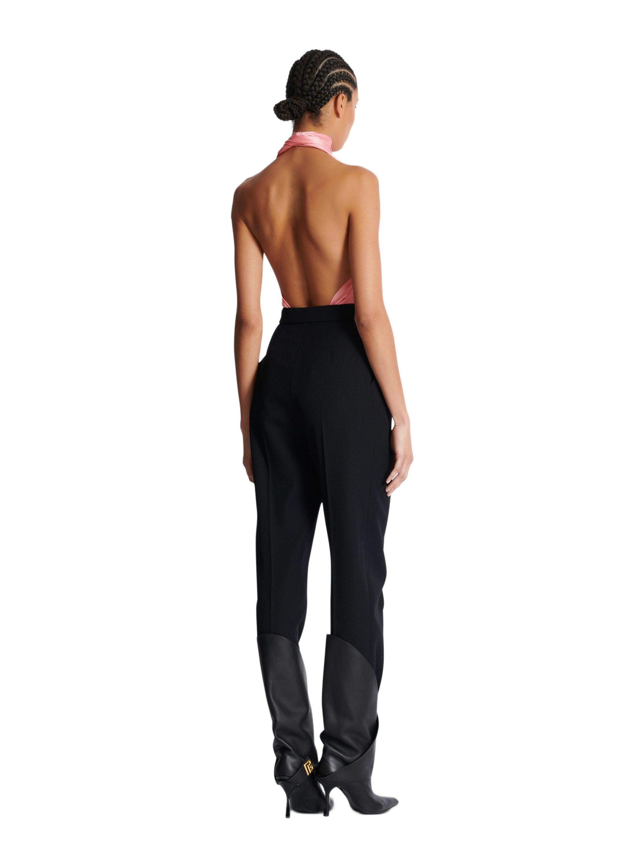 Pantalon taille haute en grain de poudre BALMAIN Noir
