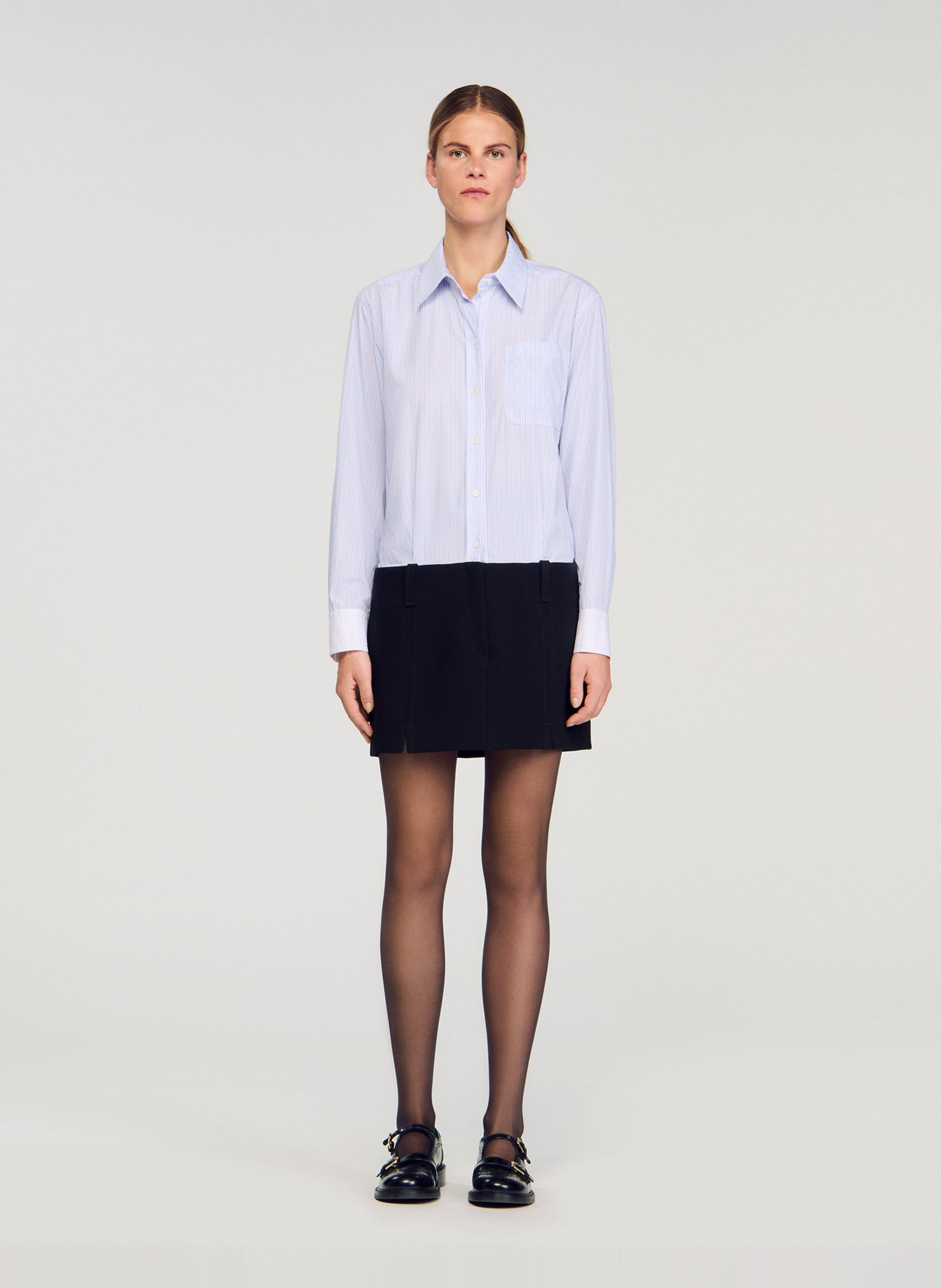 Robe courte en coton col classique SANDRO Noir