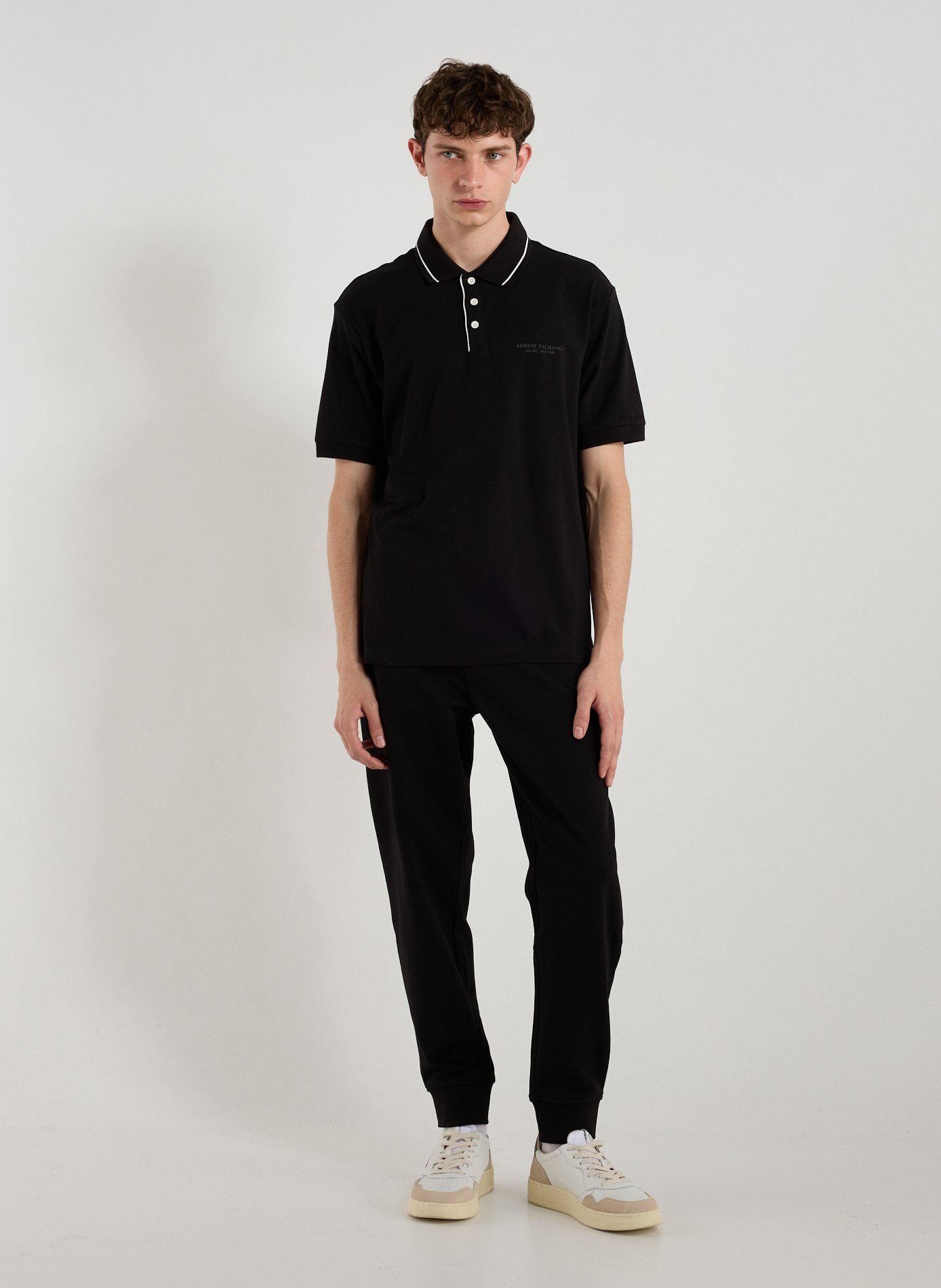 Polo uni en coton mélangé ARMANI EXCHANGE Noir