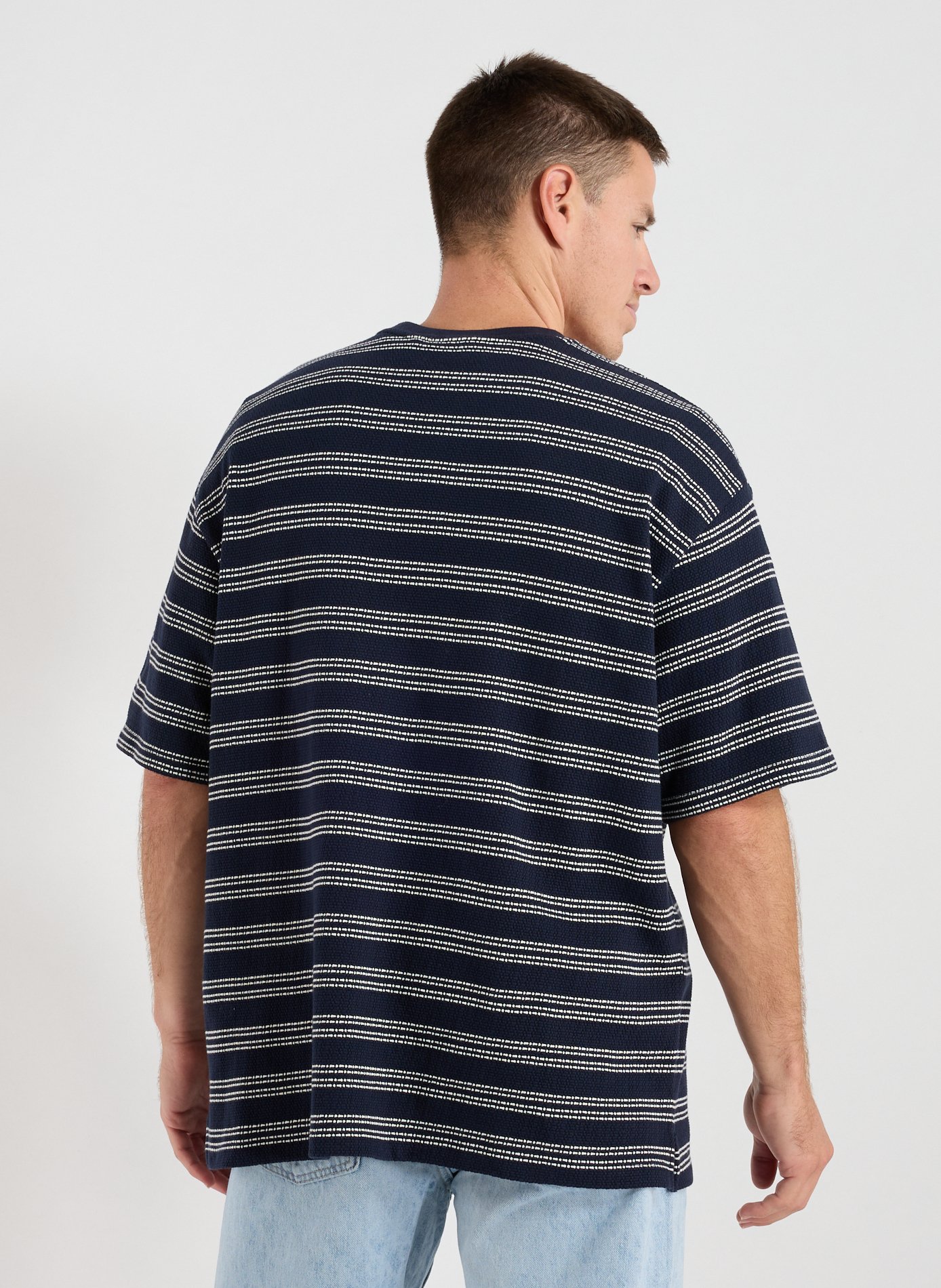 T-shirt col rond à rayures en coton CALVIN KLEIN Bleu