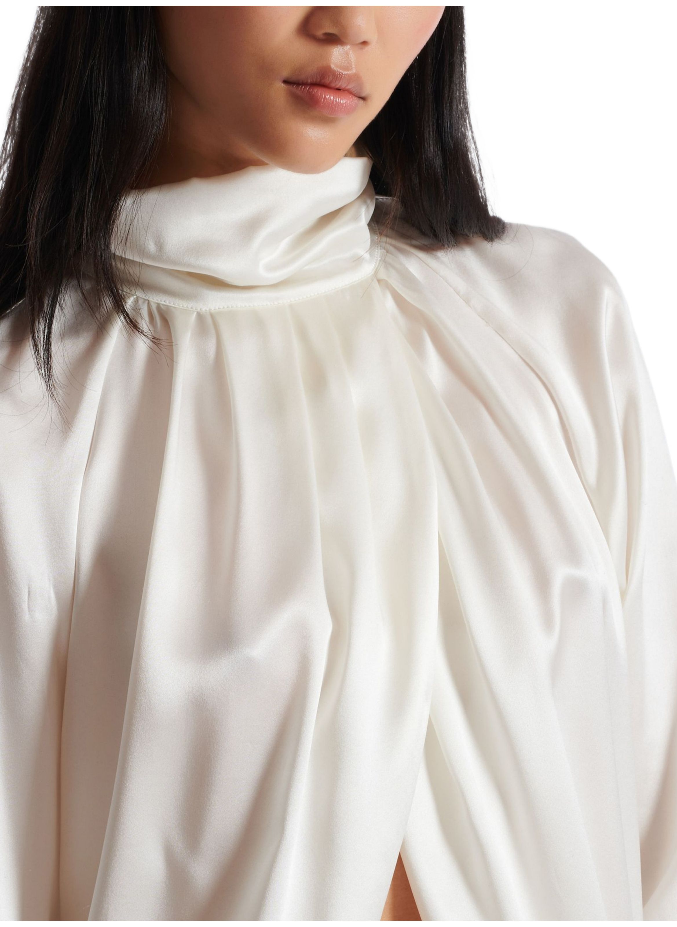Blouse drapée en soie BALMAIN Blanc