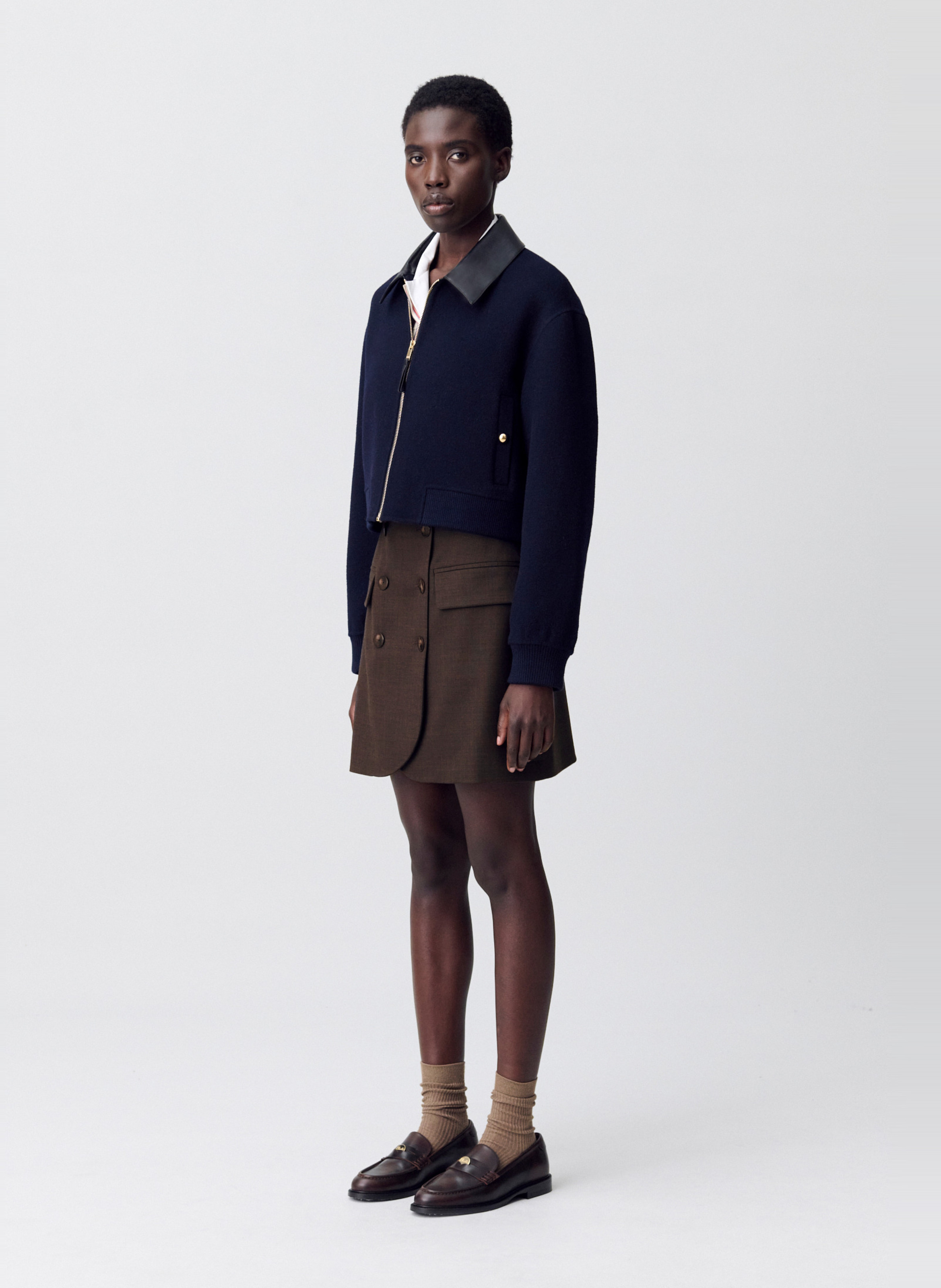 Jupe courte droite en laine mélangée sienna CLAUDIE PIERLOT Marron