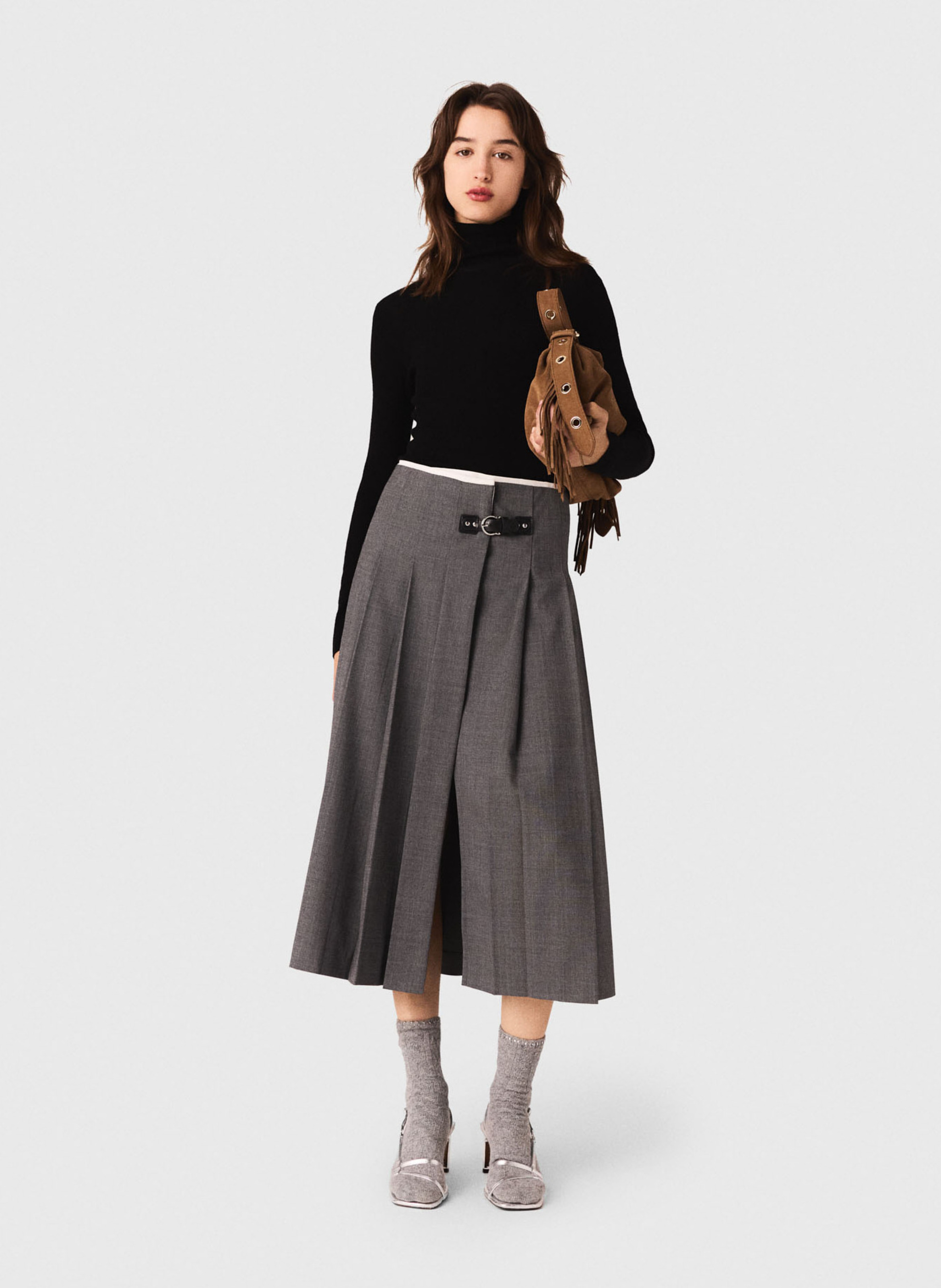 Jupe midi plissée MAJE Gris