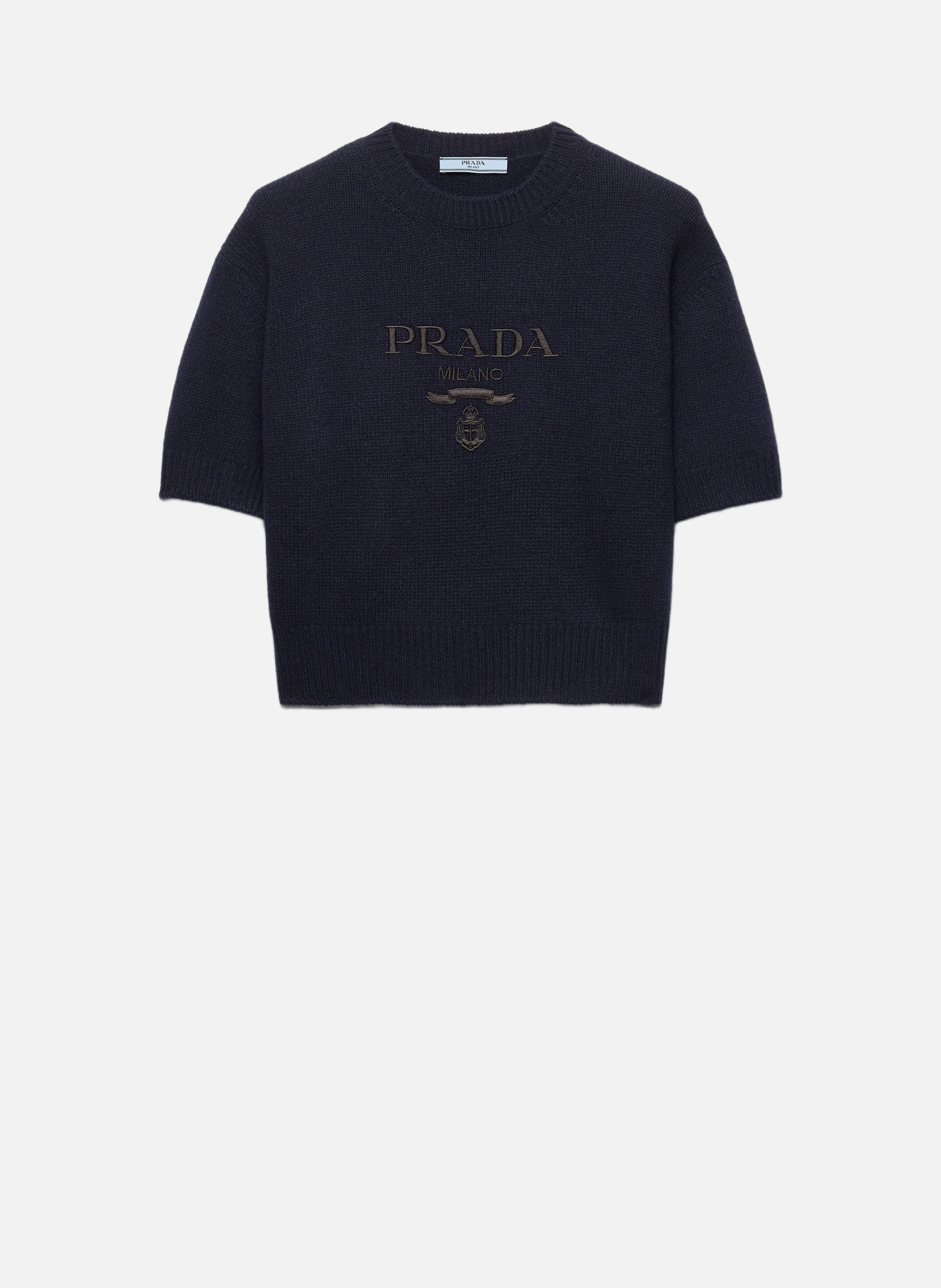 Pull à col rond en laine et cachemire PRADA Bleu