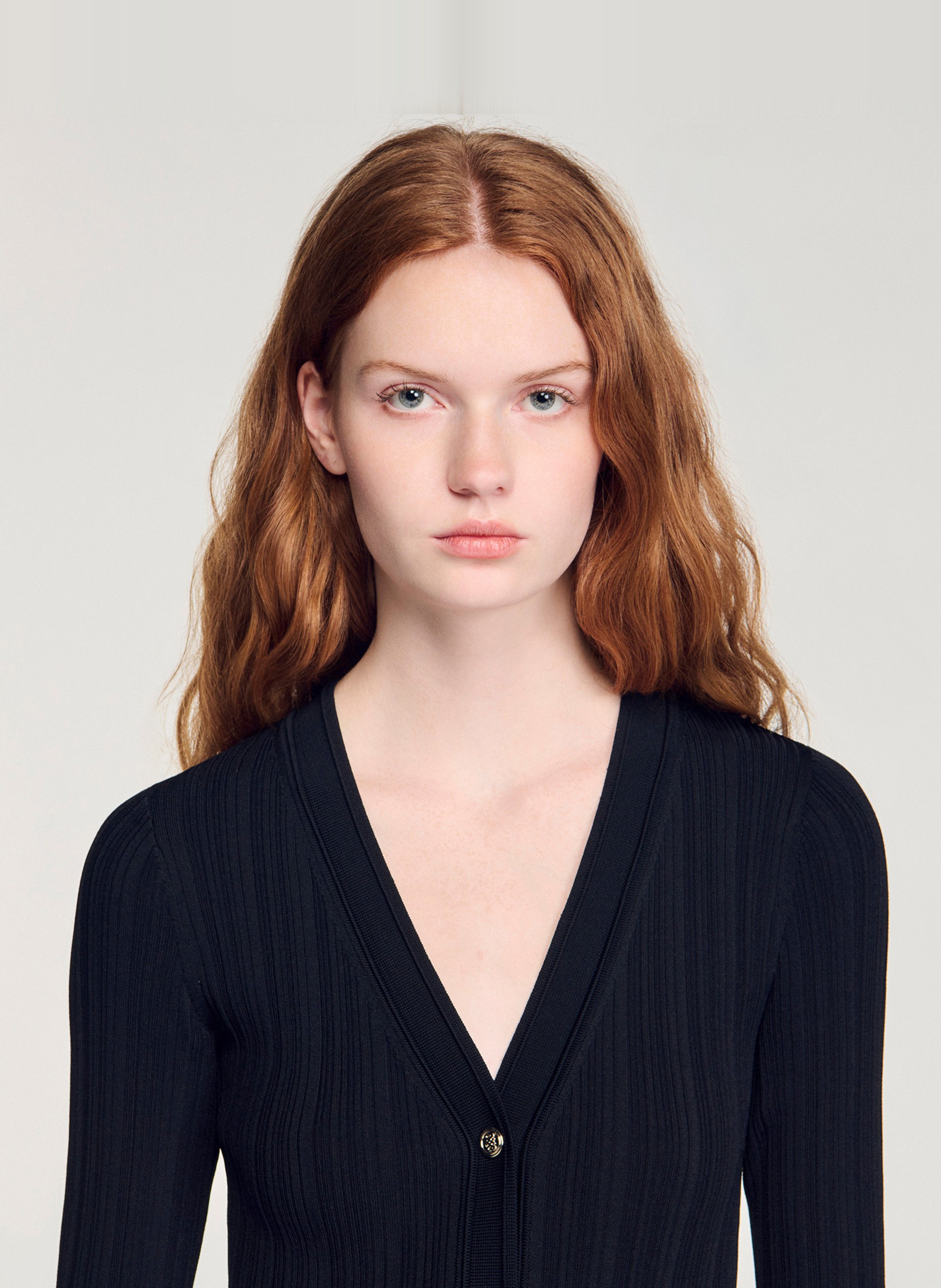 Robe longue ajustée à volants SANDRO Noir