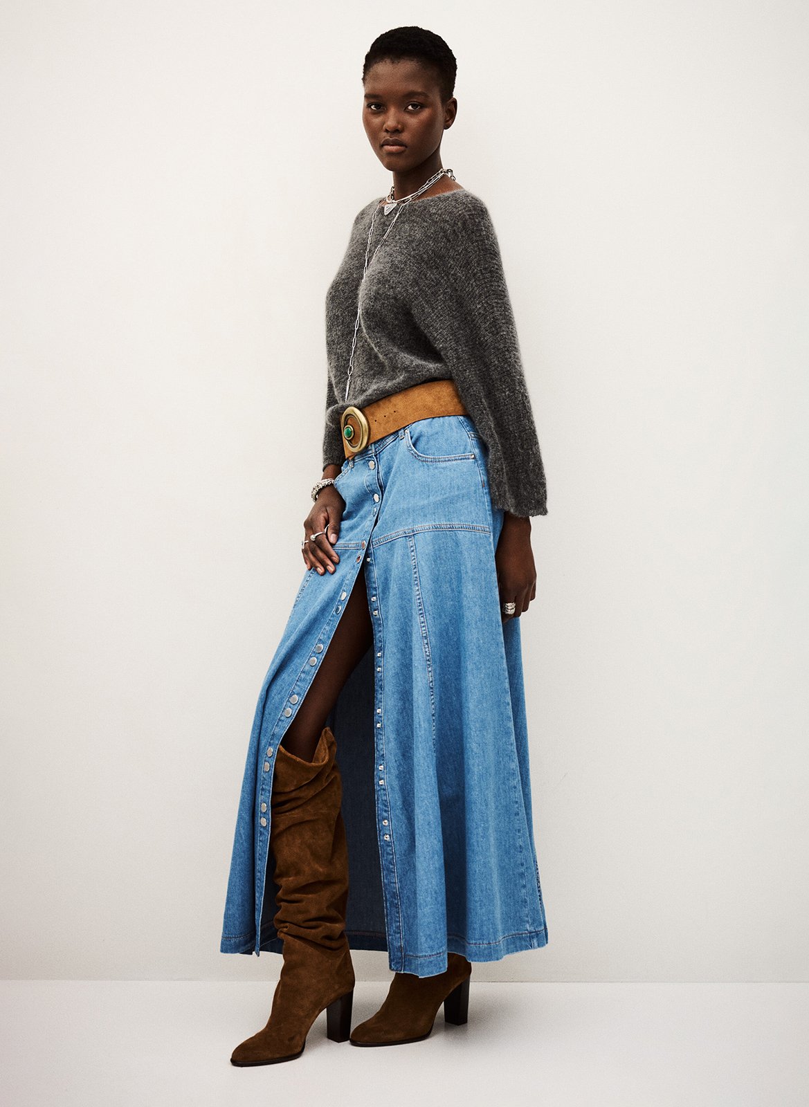 Cardigan col v à boutons bijoux en laine mélangée isaac BA&SH Gris