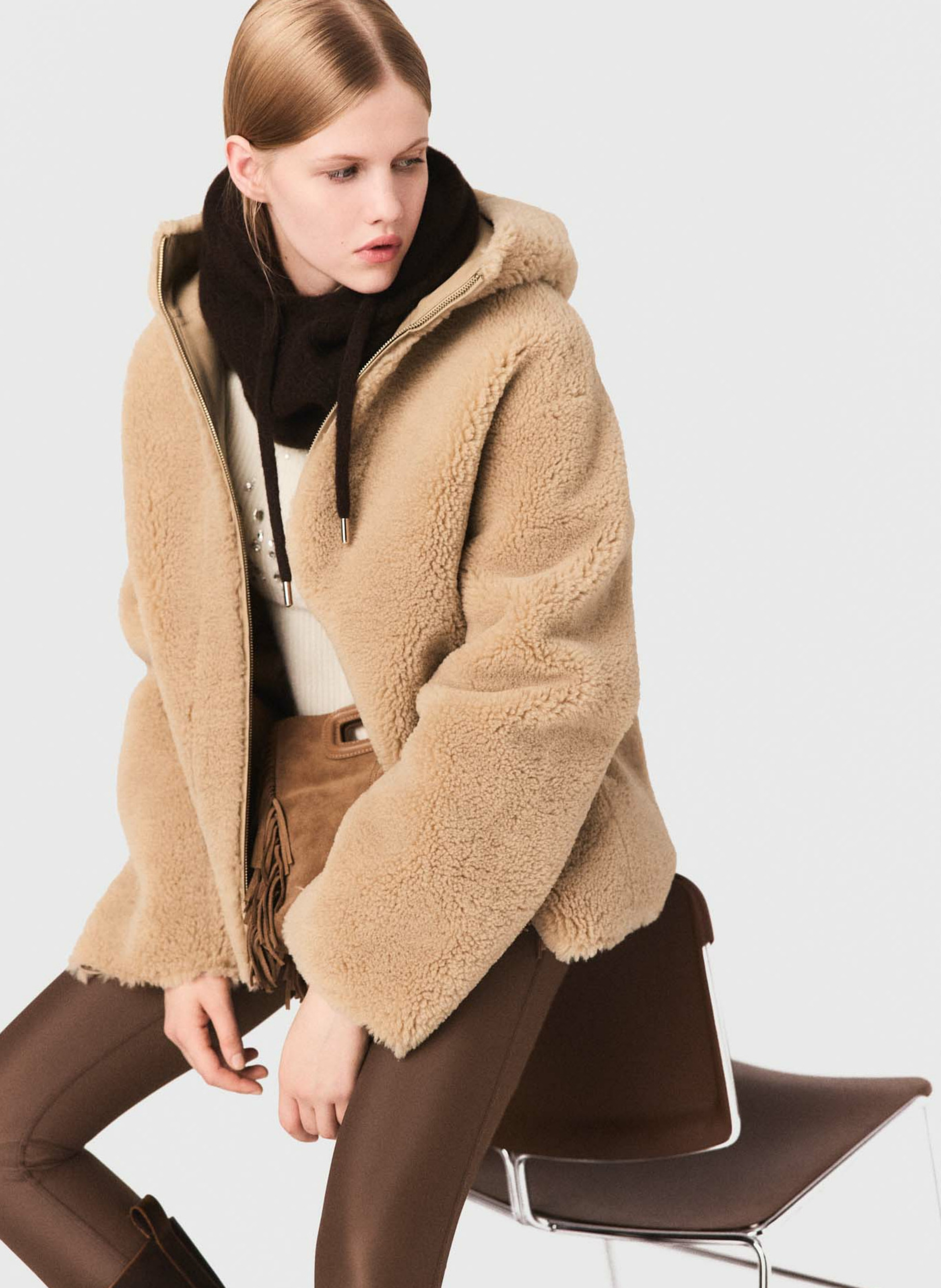 Manteau ample réversible à capuche MAJE Beige