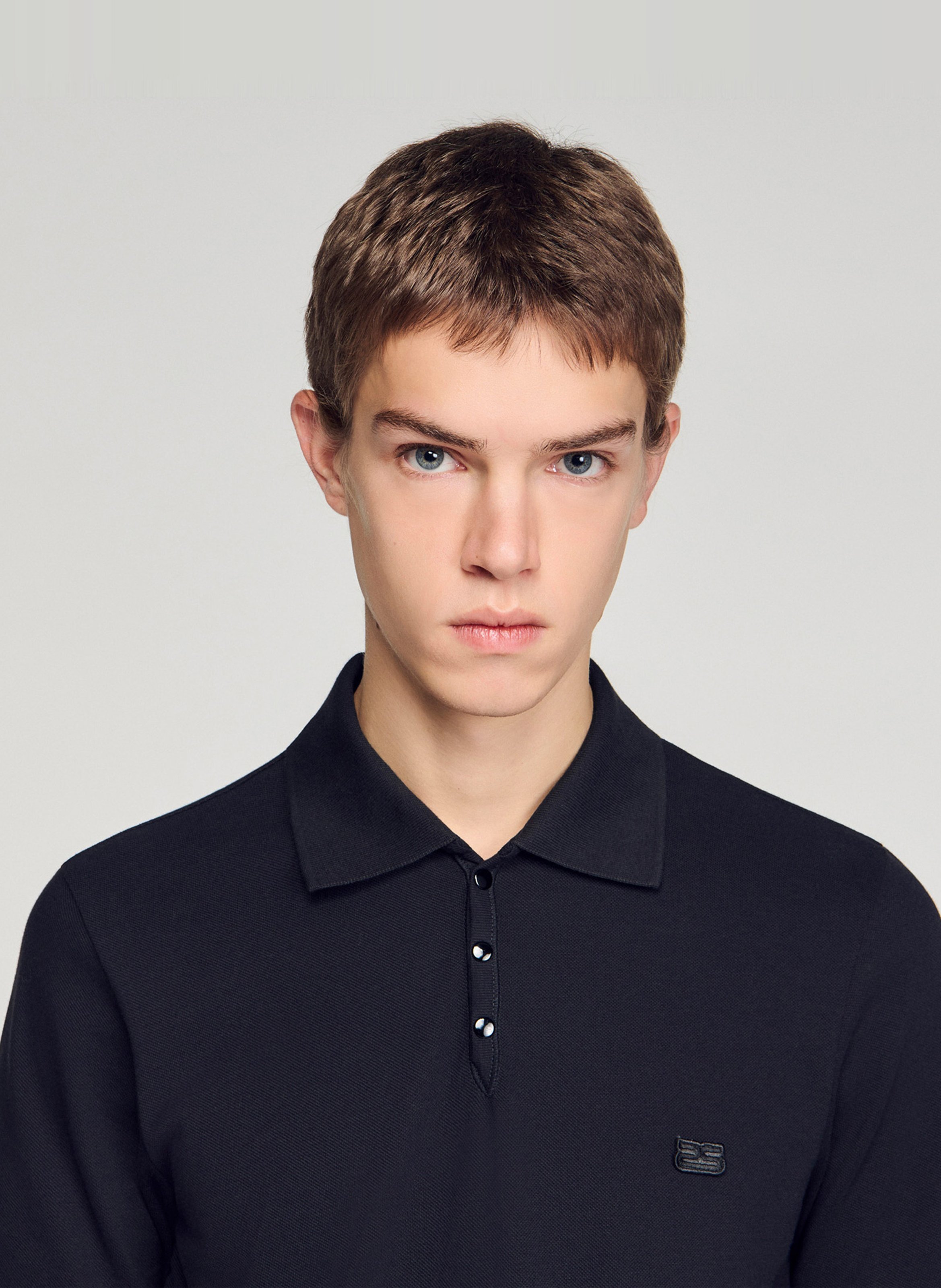 Polo droit en coton SANDRO Noir