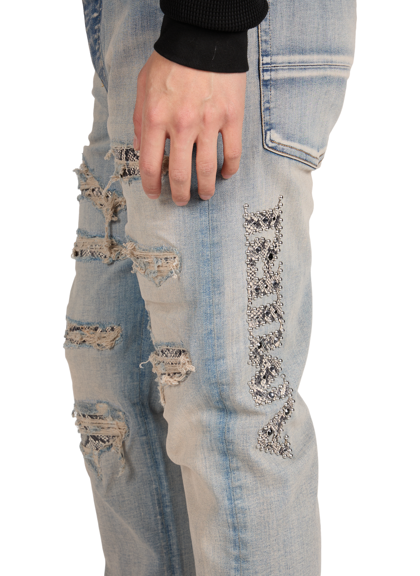 Jean droit Snake Stud en coton mélangé AMIRI Bleu