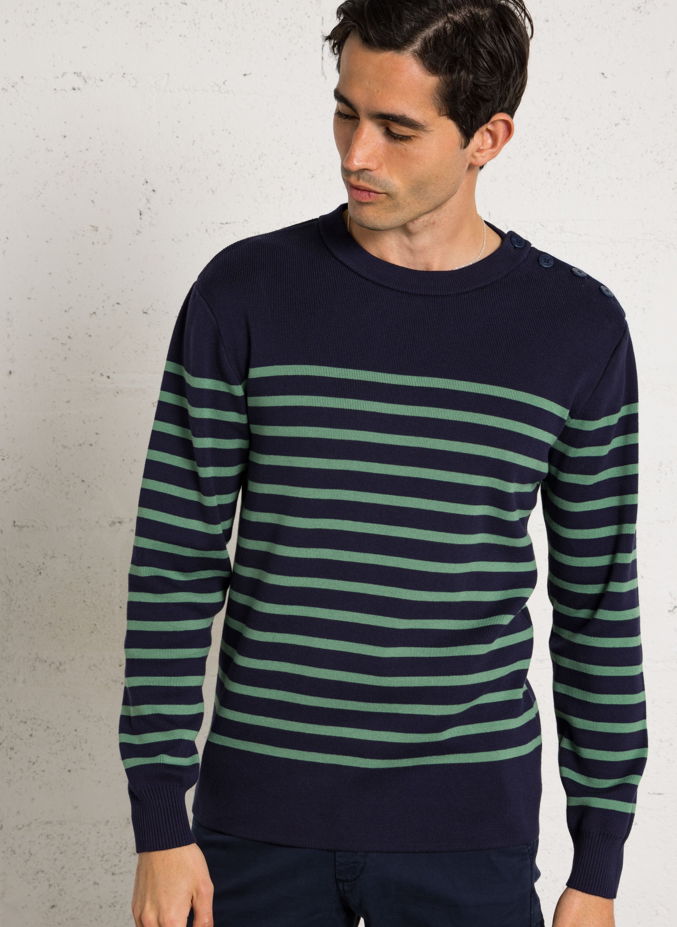 Marinière col rond slim-fit en maille de coton ARMOR-LUX Bleu