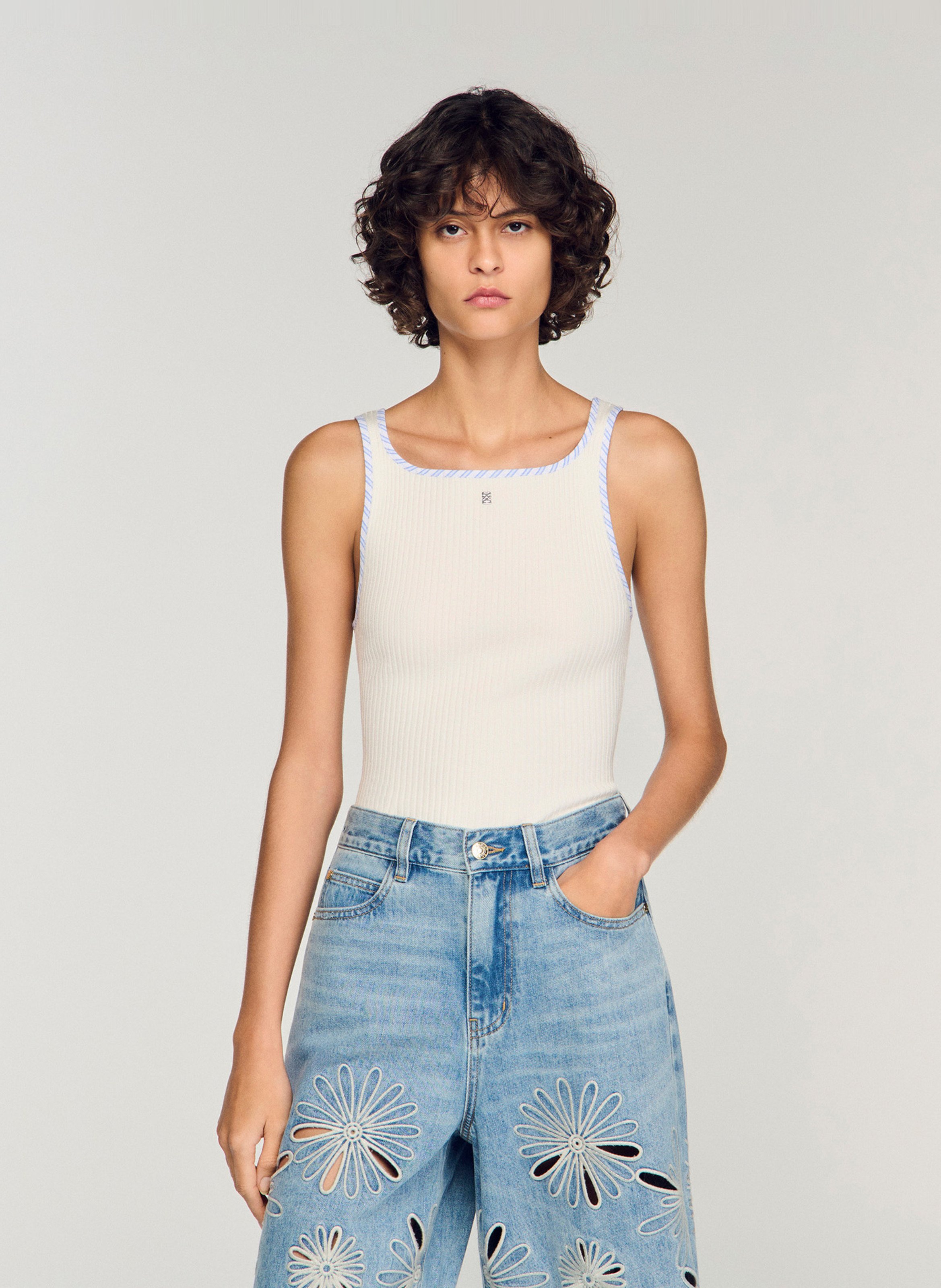 Débardeur col carré en maille SANDRO Beige