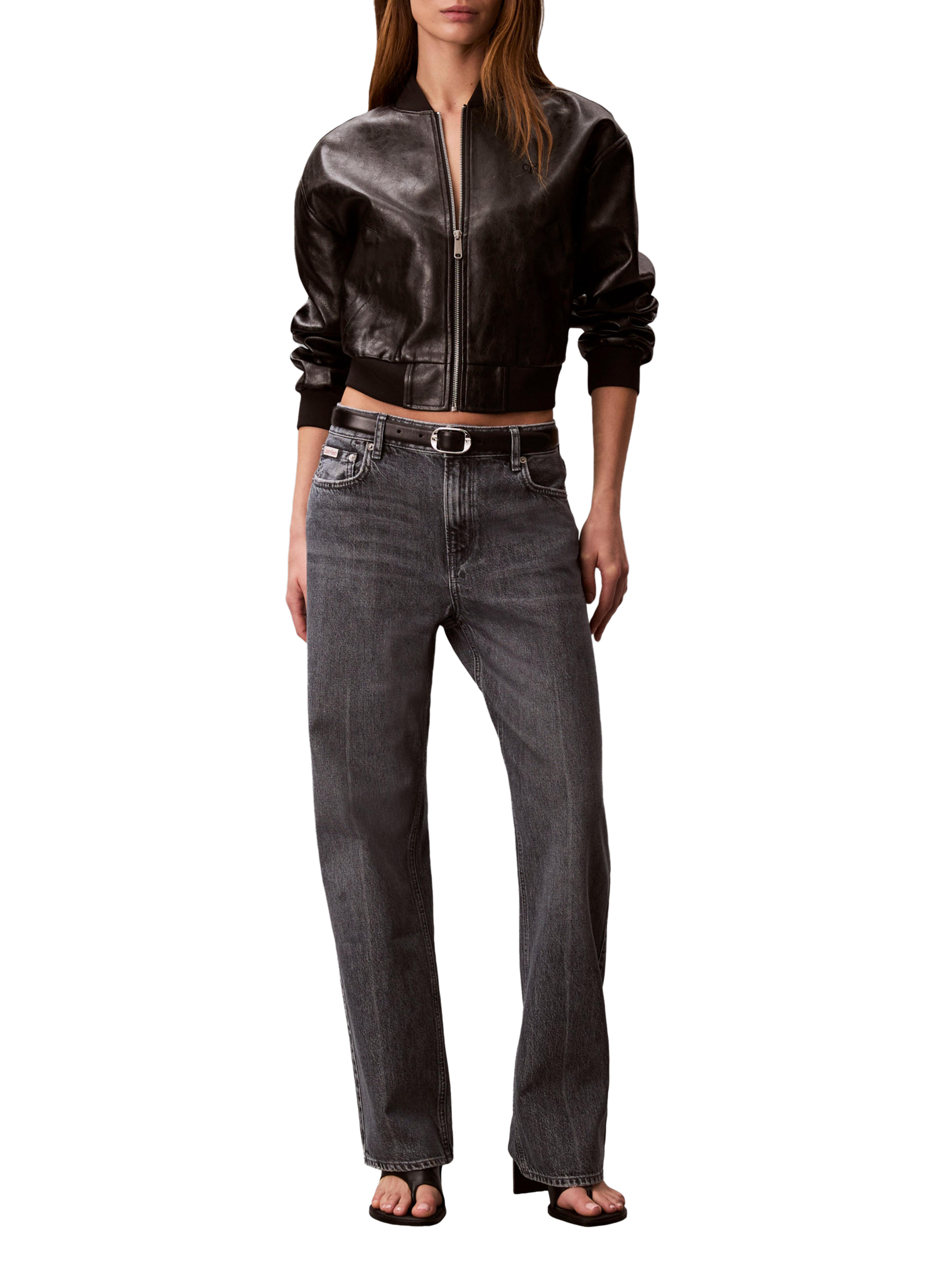 Jean droit délavé en coton CALVIN KLEIN Bleu