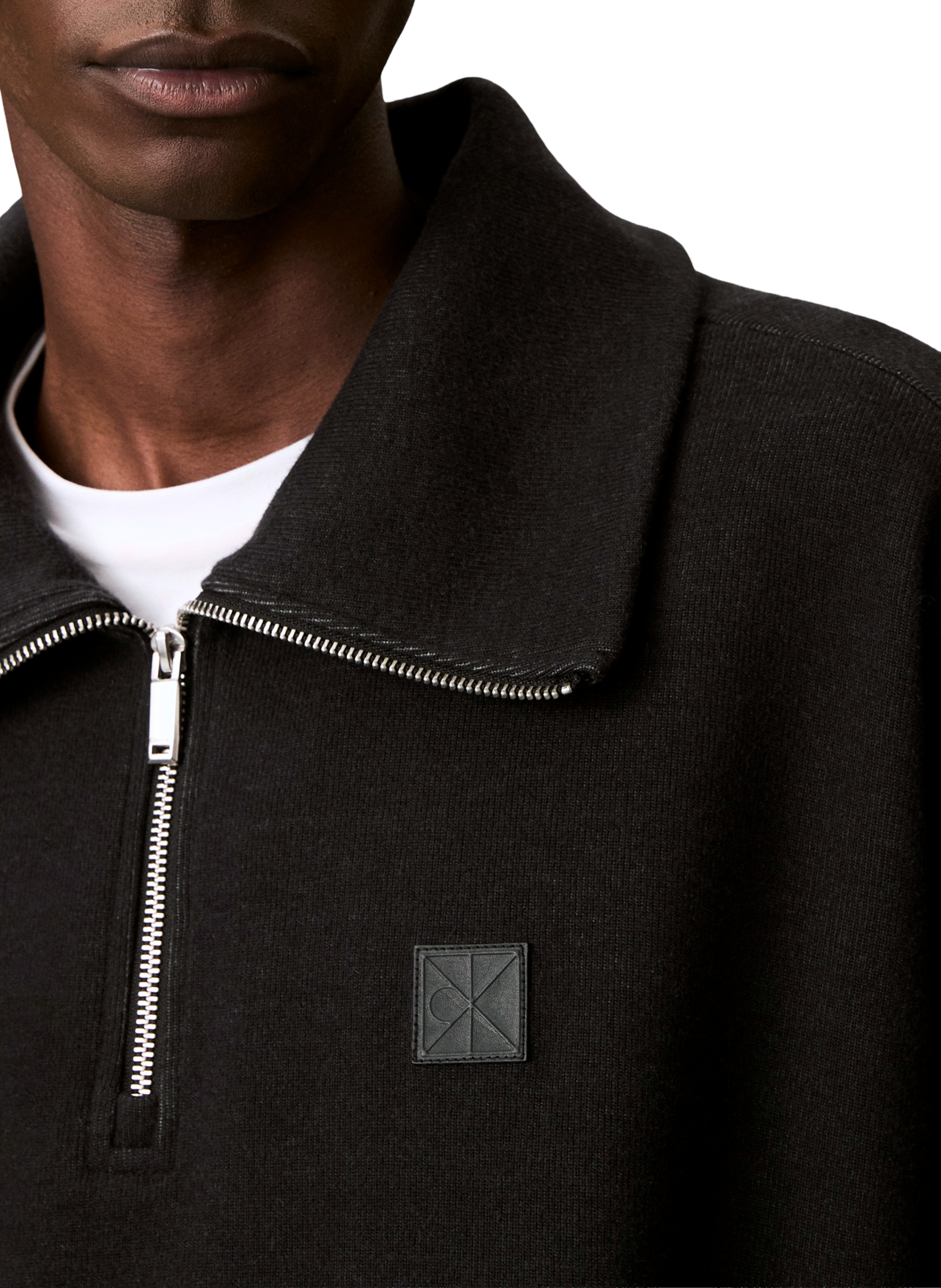 Sweat droit à col zippé en coton mélangé CALVIN KLEIN Noir