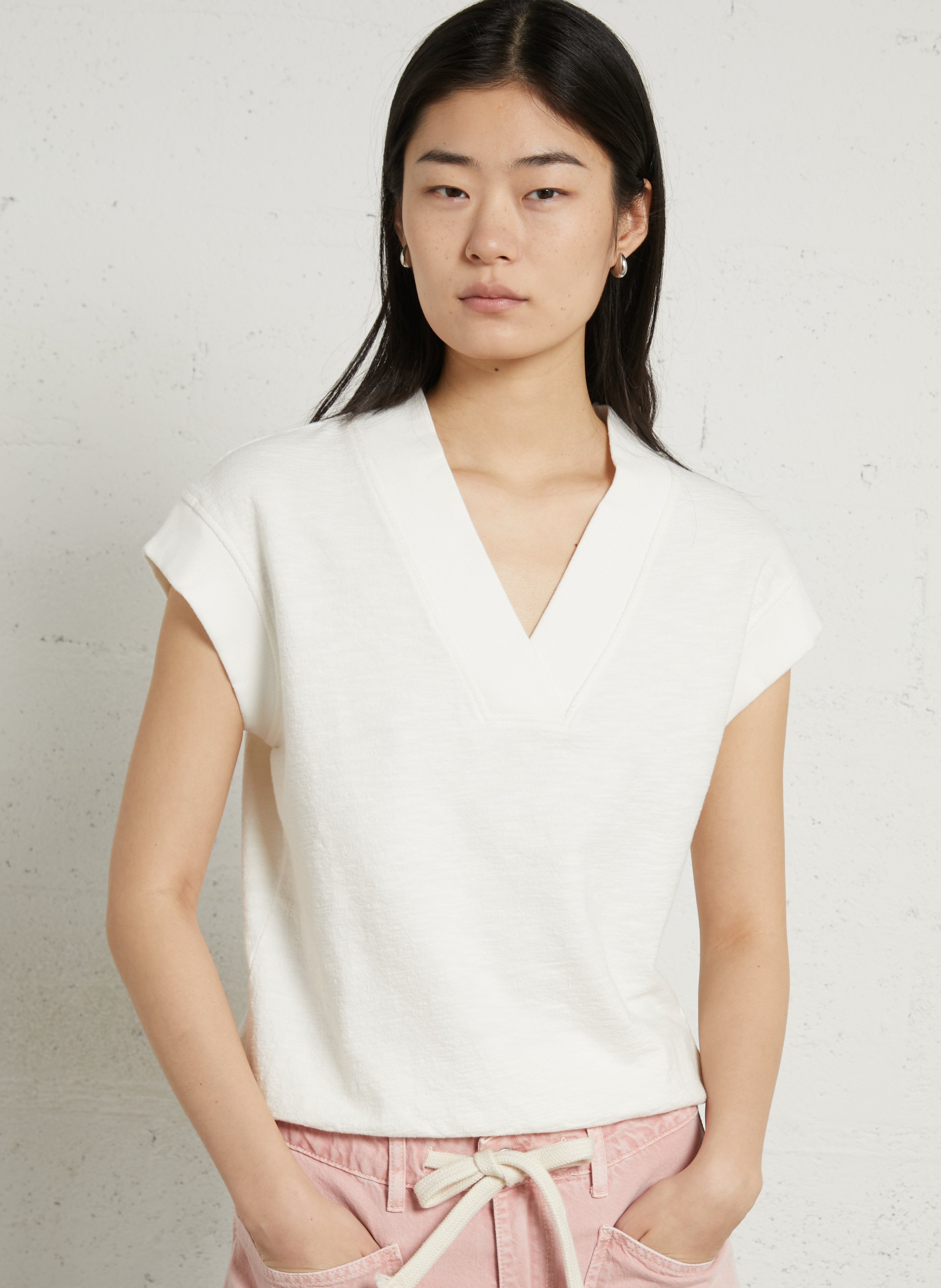 Sweat droit col v en coton lys MAISON 123 Blanc