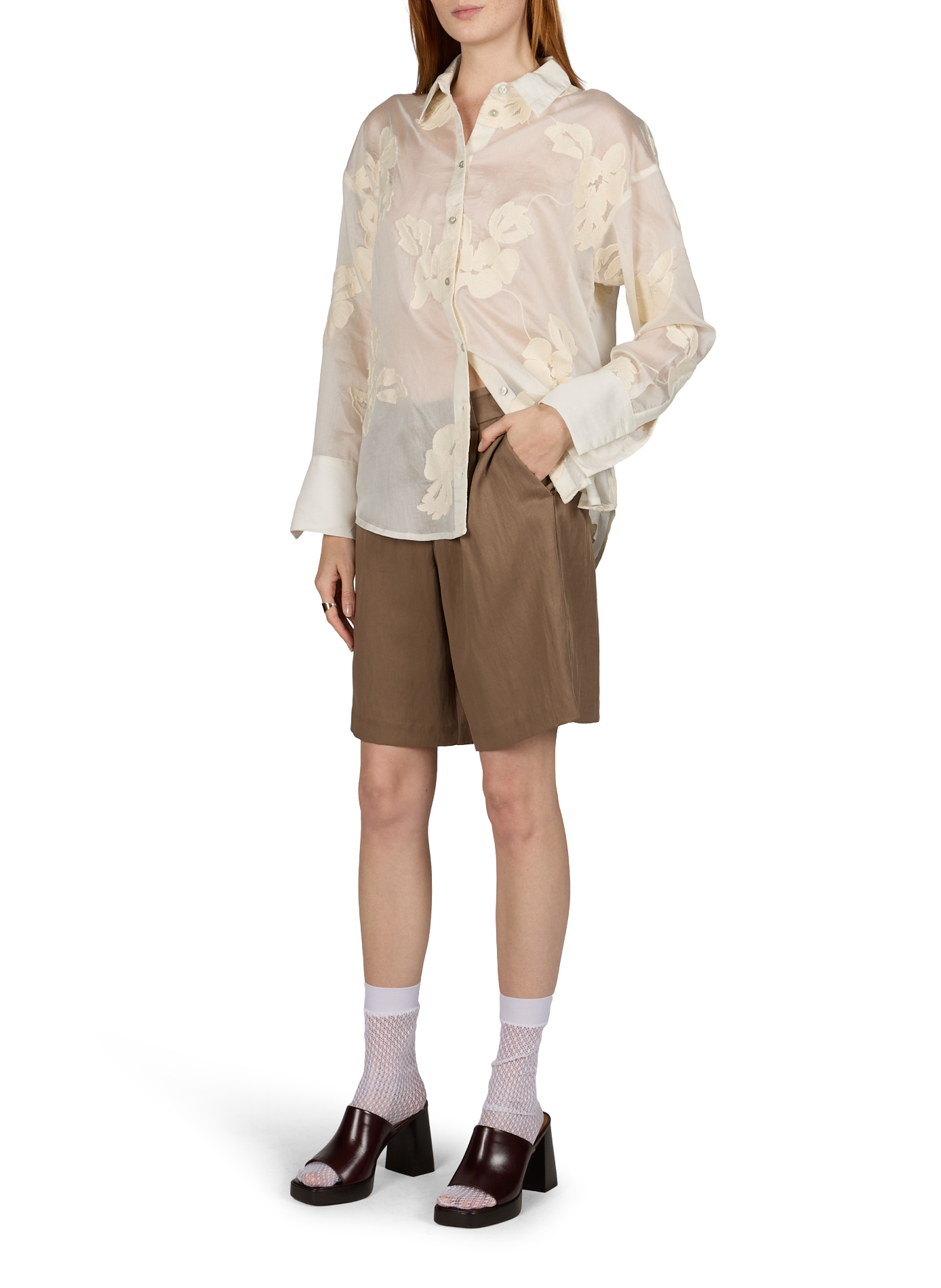 Lange mouwen blouse met geborduurde bloemen VILA Beige