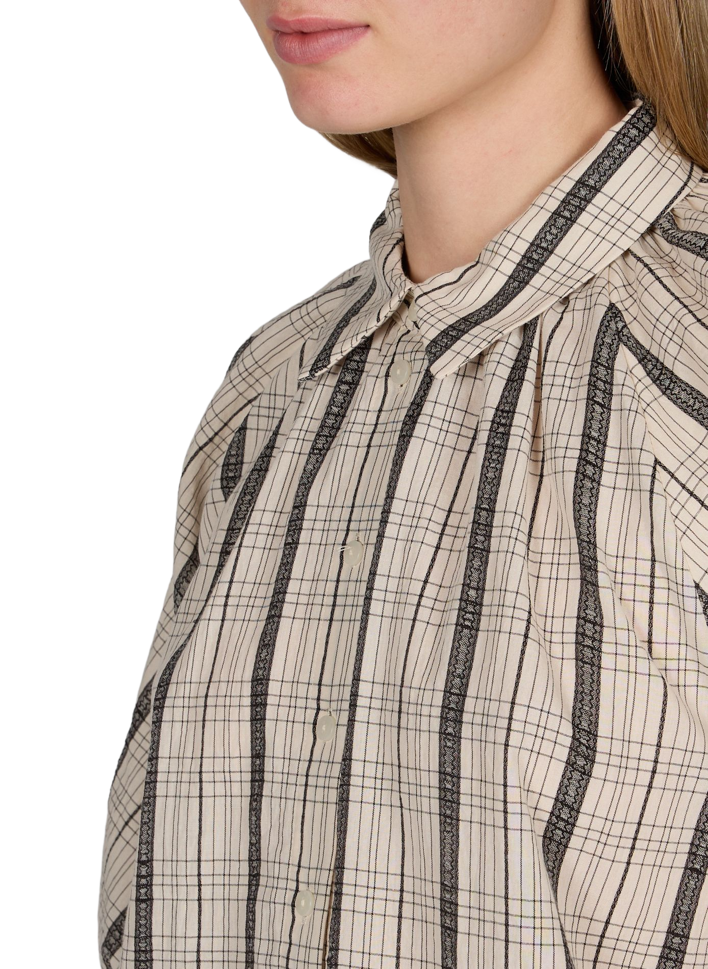 Short-sleeved checked shirt in blended cotton OBJECT Beige