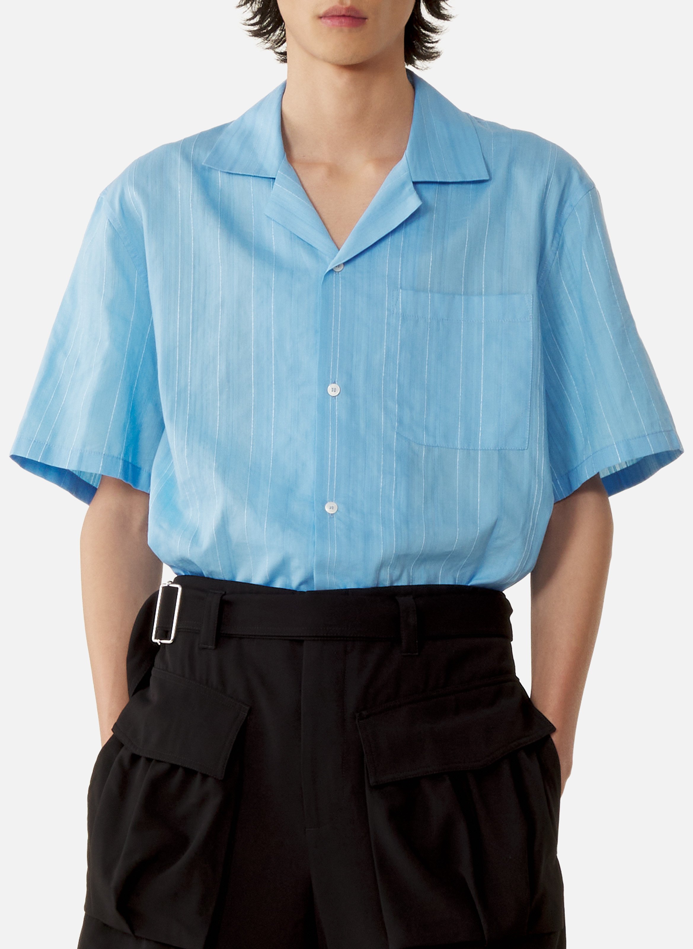 Chemise texturée en coton et soie LANVIN Bleu