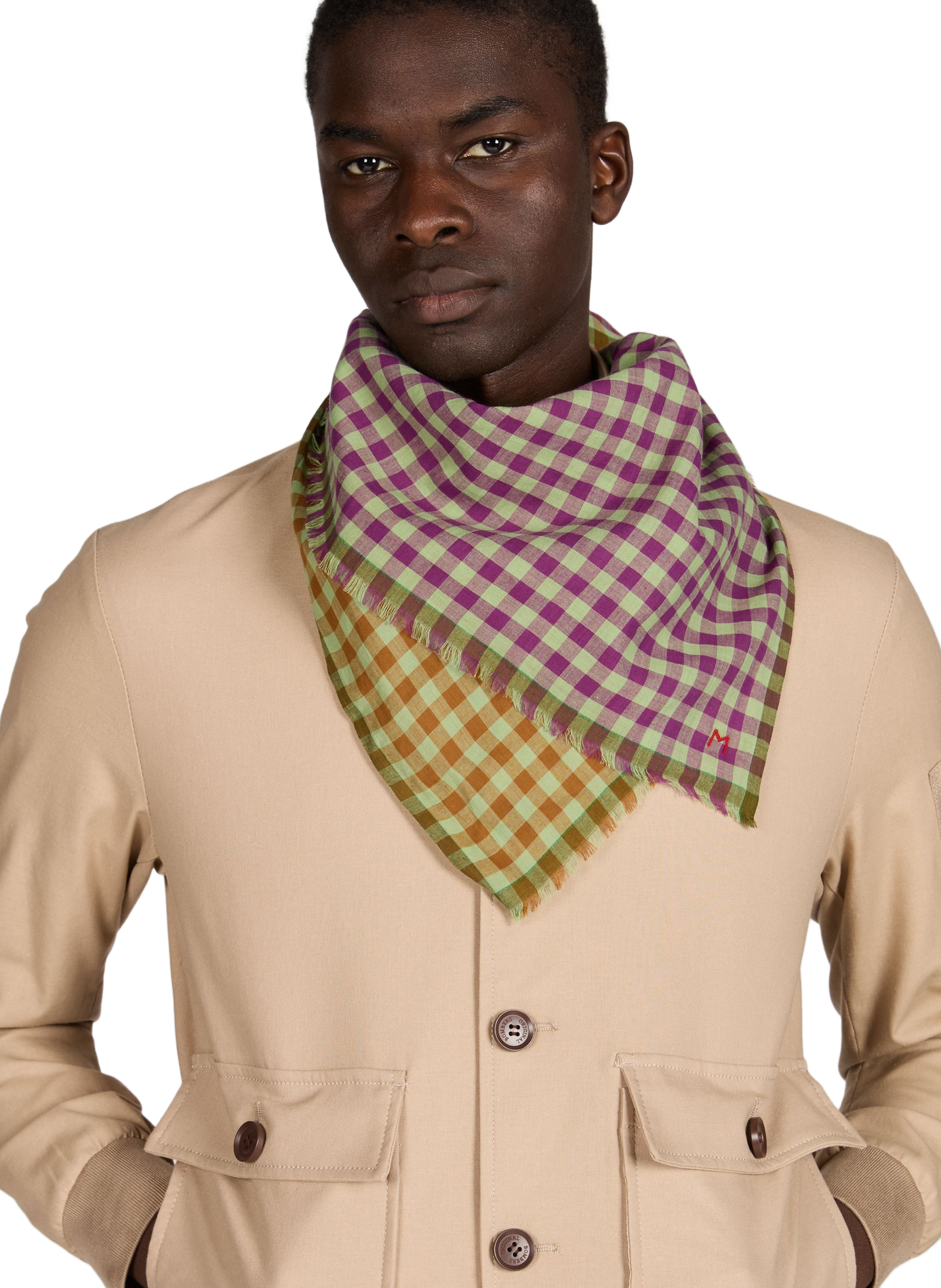 Poem checkered cotton scarf MOISMONT Green
