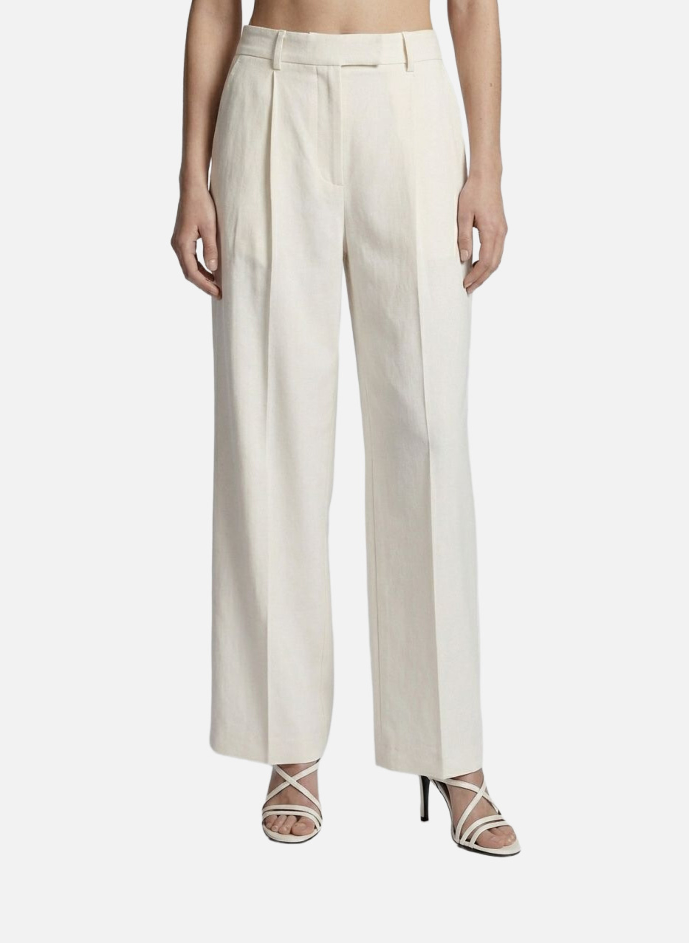Pantalon de tailleur à pinces large en lin et coton THE KOOPLES Beige