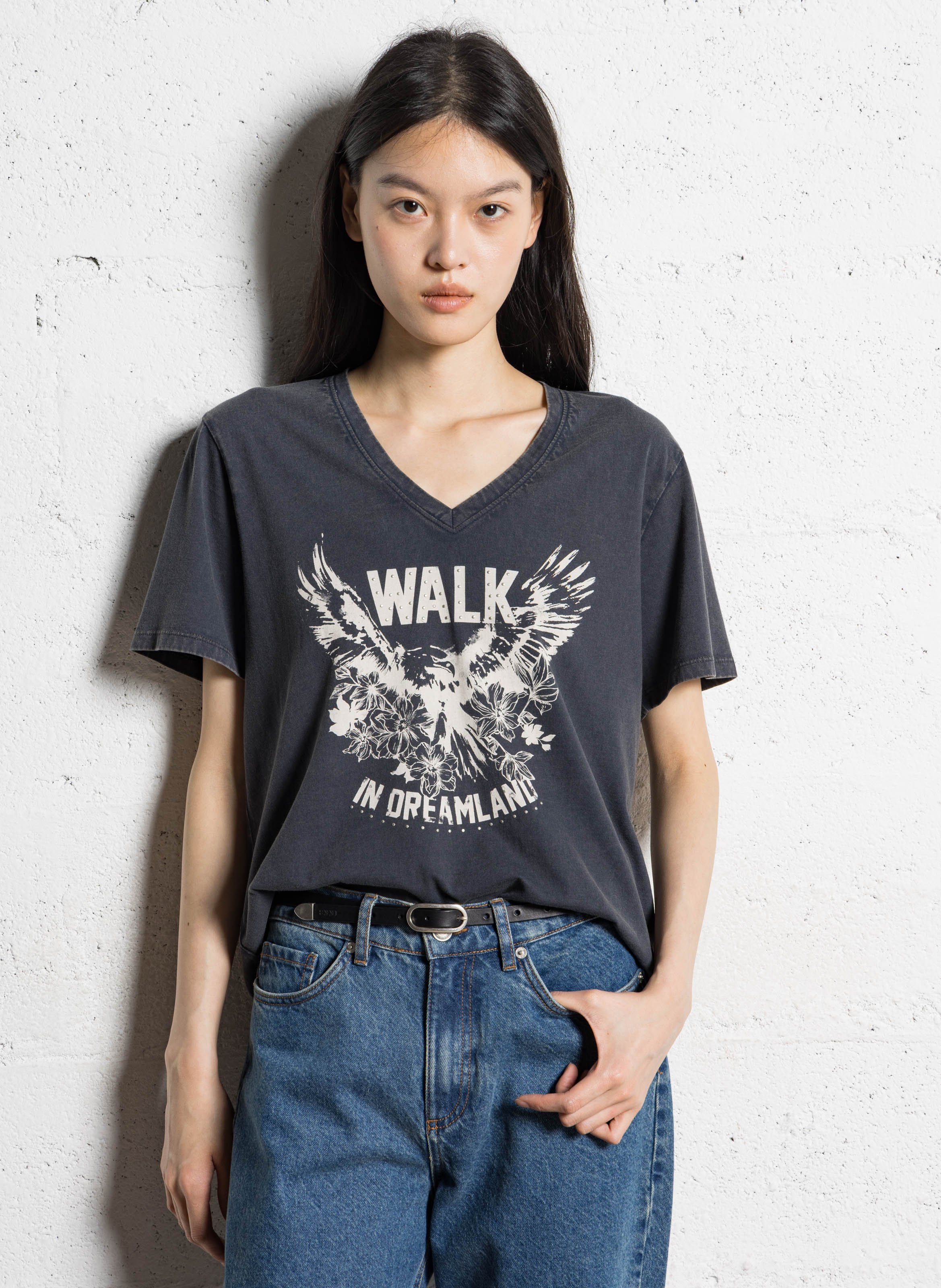 Tee-shirt col v en coton IKKS Noir