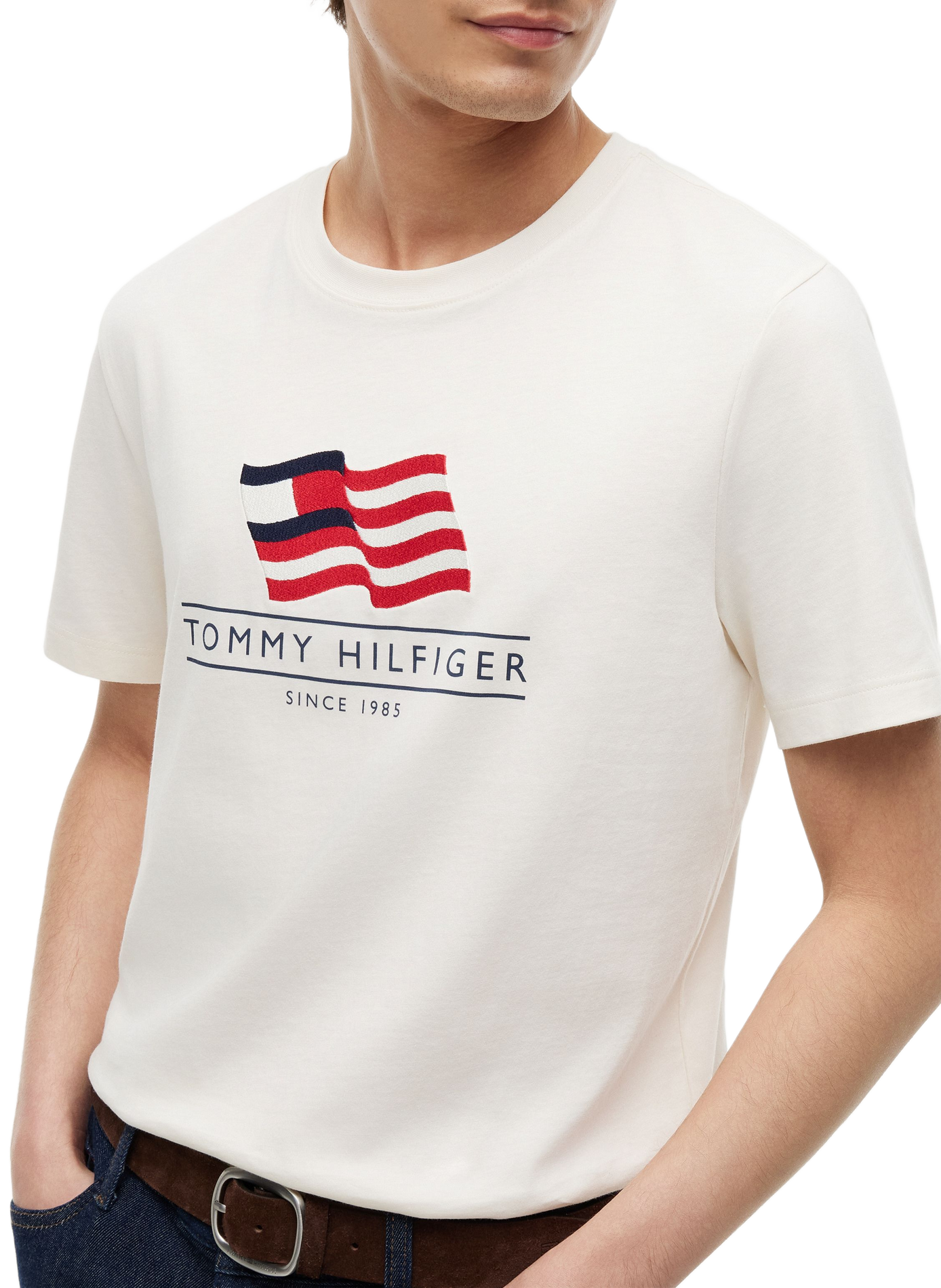 Cotton T-shirt with flag motif and logo TOMMY HILFIGER Beige