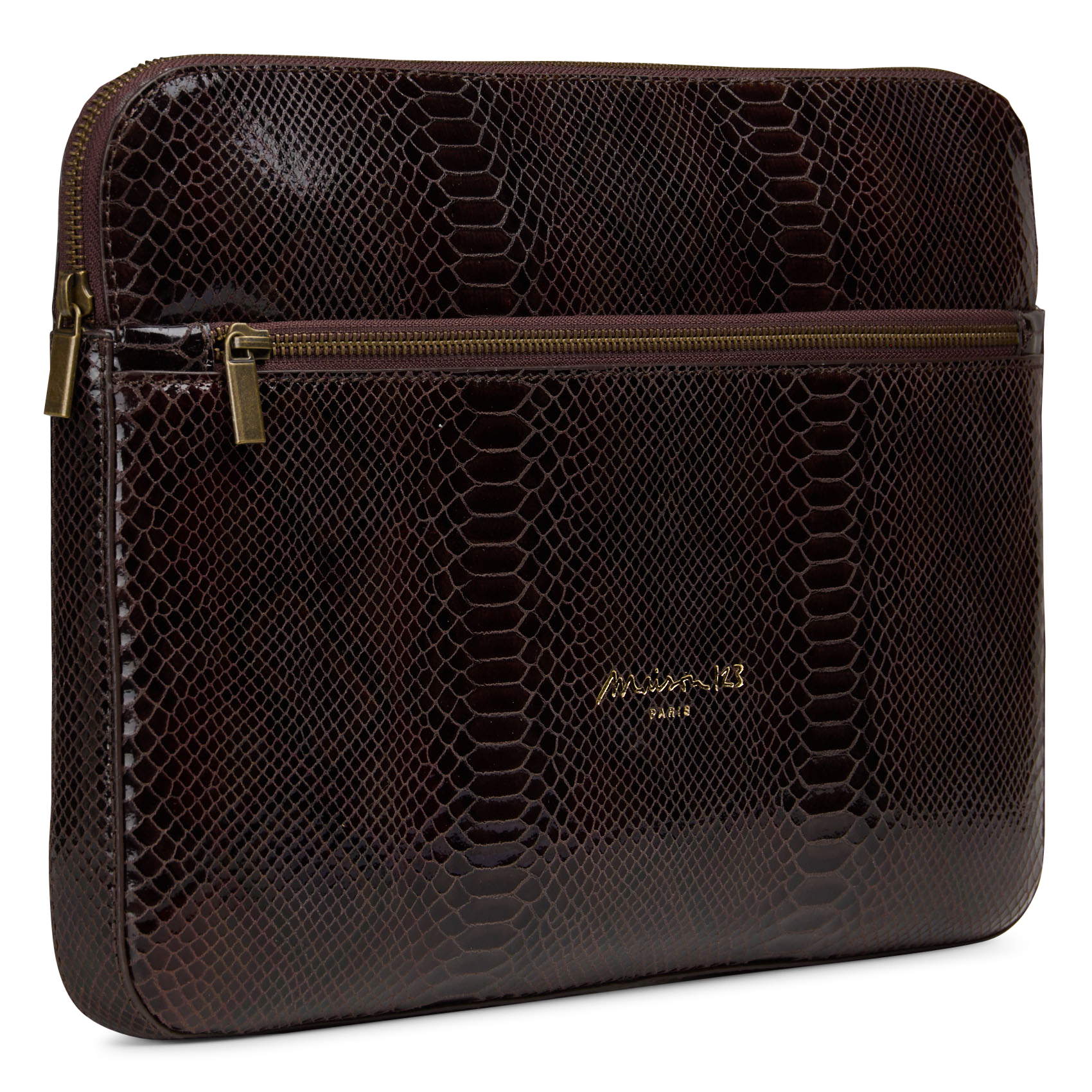 Pochette zippée en cuir leon MAISON 123 Marron
