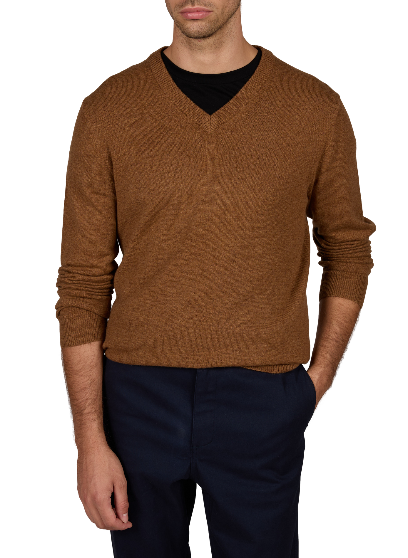 Pull col V en cachemire AU PRINTEMPS PARIS Marron