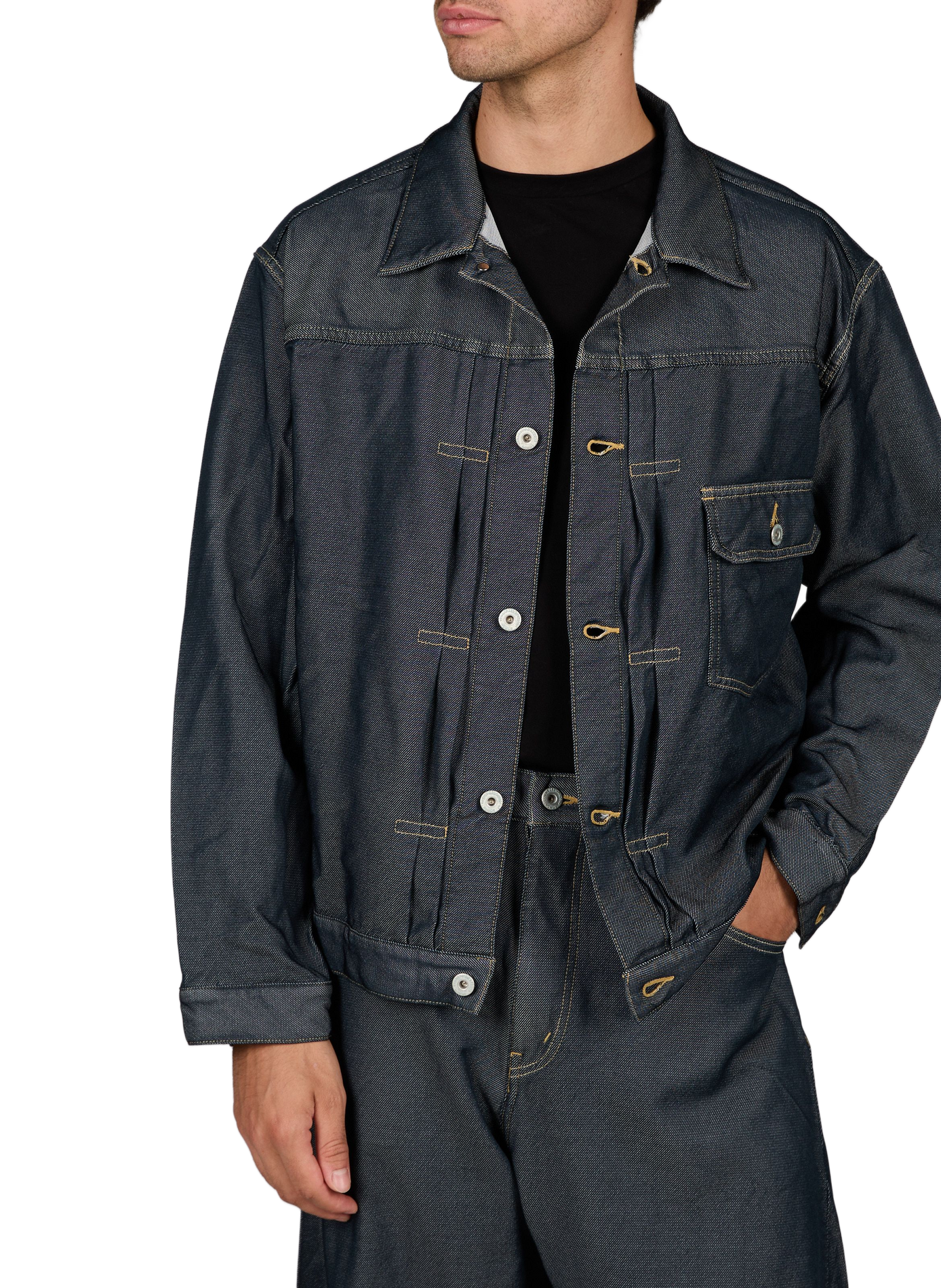 Straight jacket with classic collar in denim effect. COMME DES GARCONS HOMME Multicolour