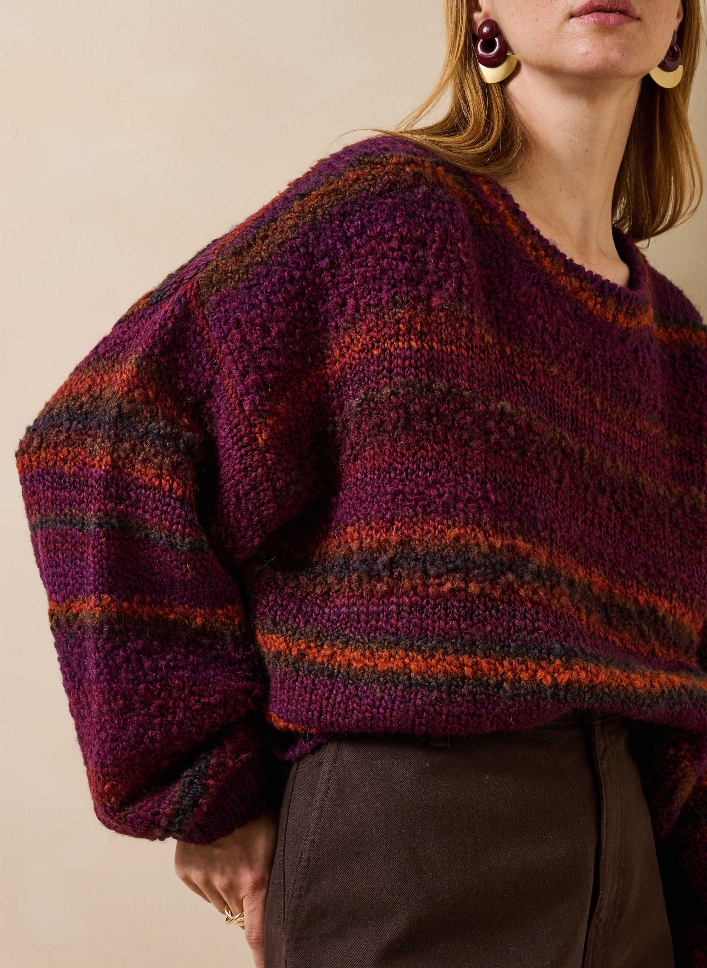 Gestreepte trui van wolmix LA FEE MARABOUTEE Rood