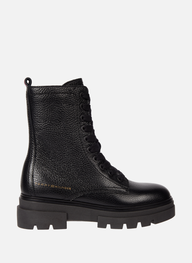 Textured leather lace-up ankle boots TOMMY HILFIGER