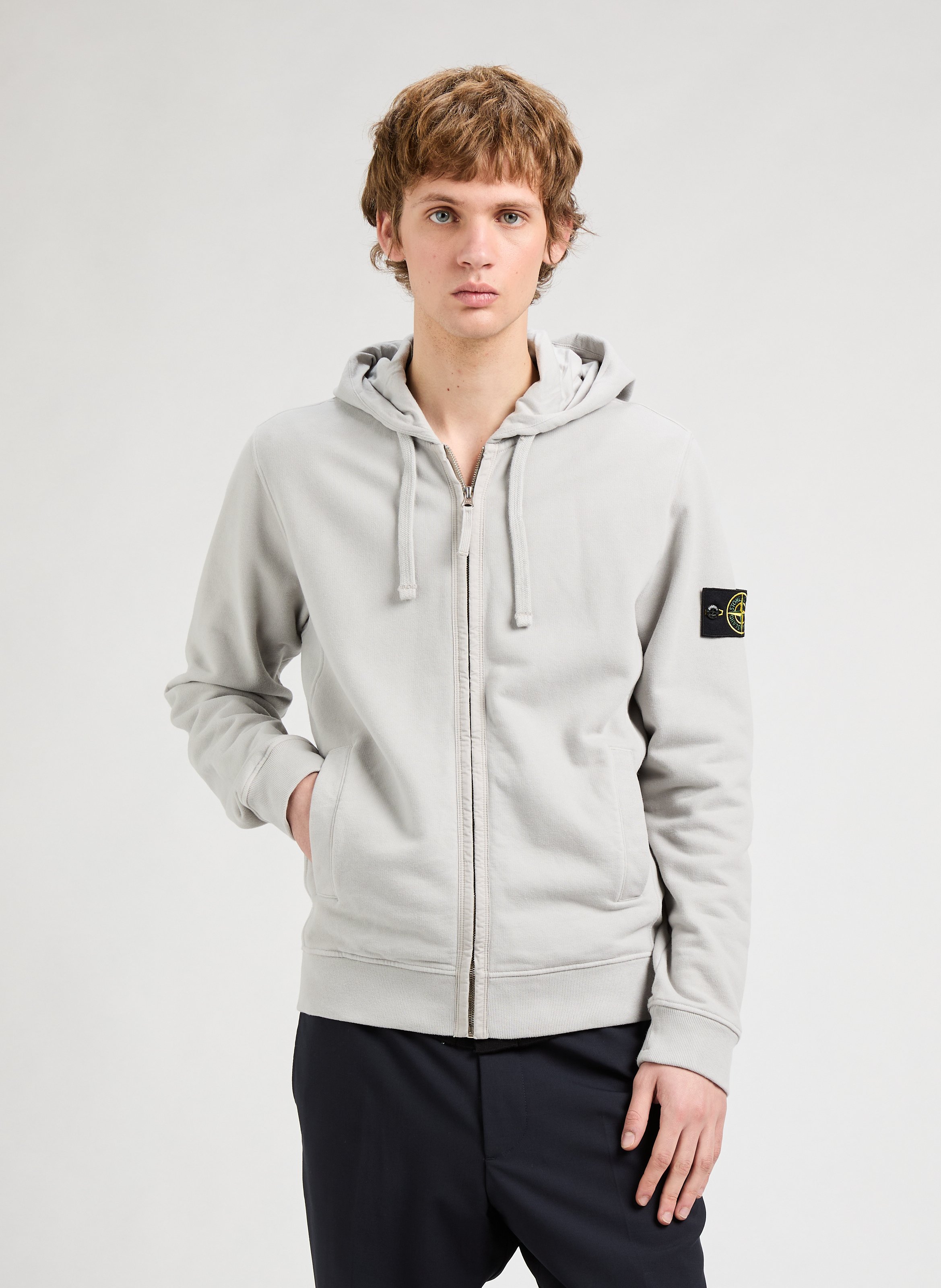 Stone island zip up hoodie grey deals