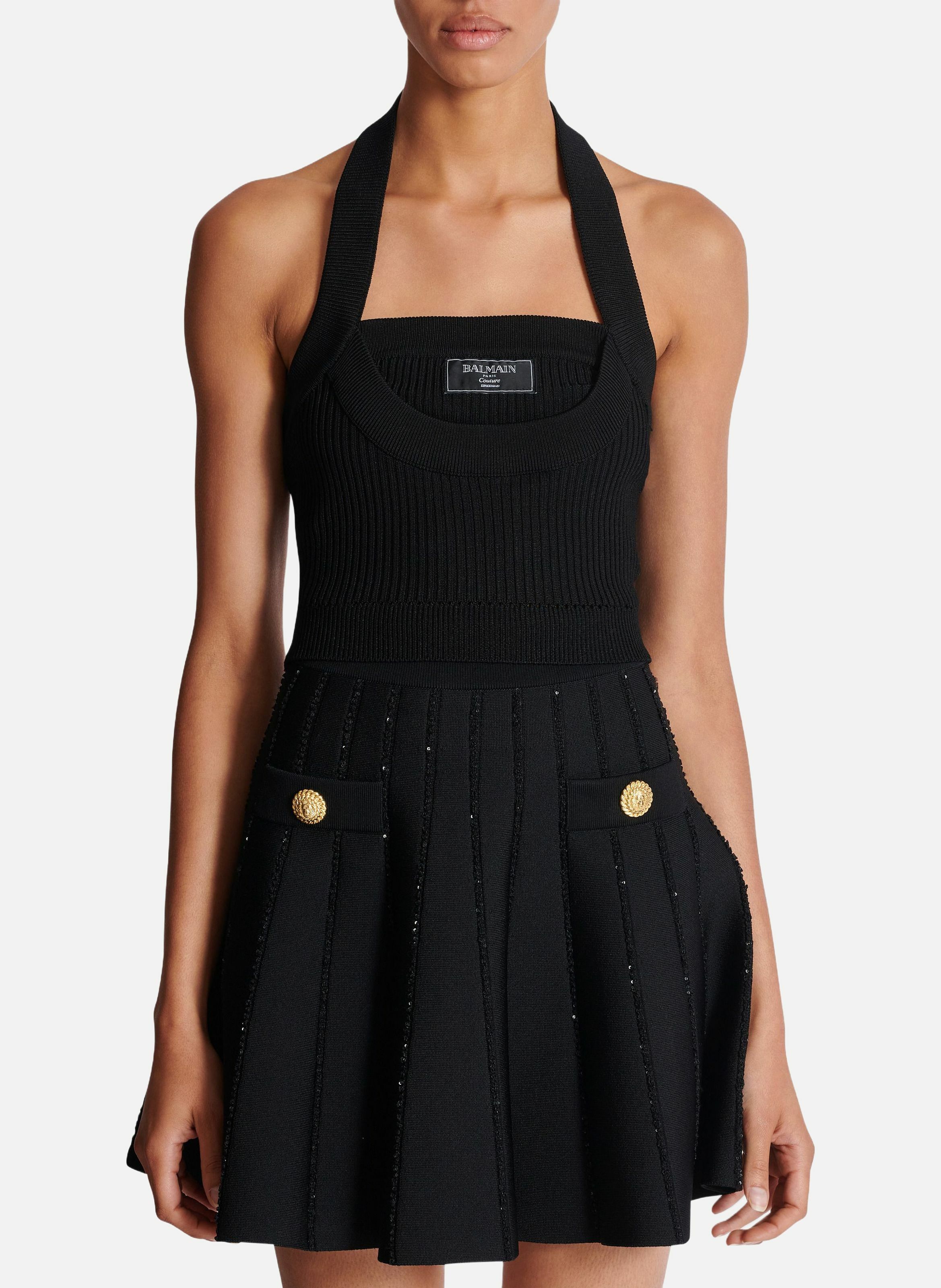 Top dos-nu en maille côtelée BALMAIN Noir