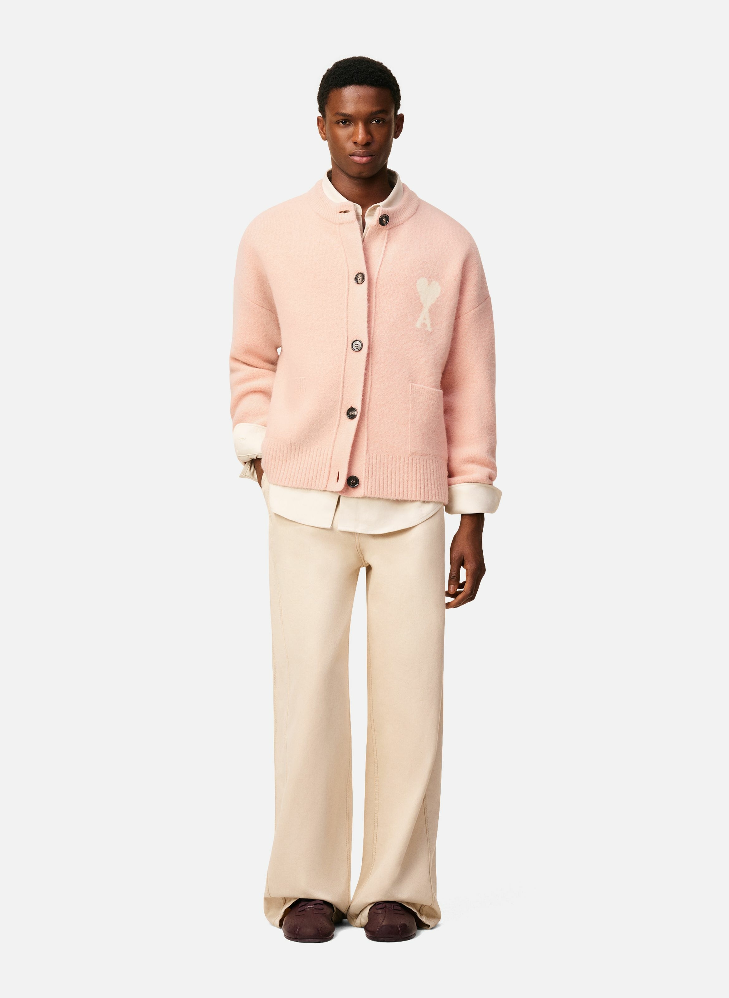 Cardigan ami de coeur en alpaga unisexe AMI PARIS Rose