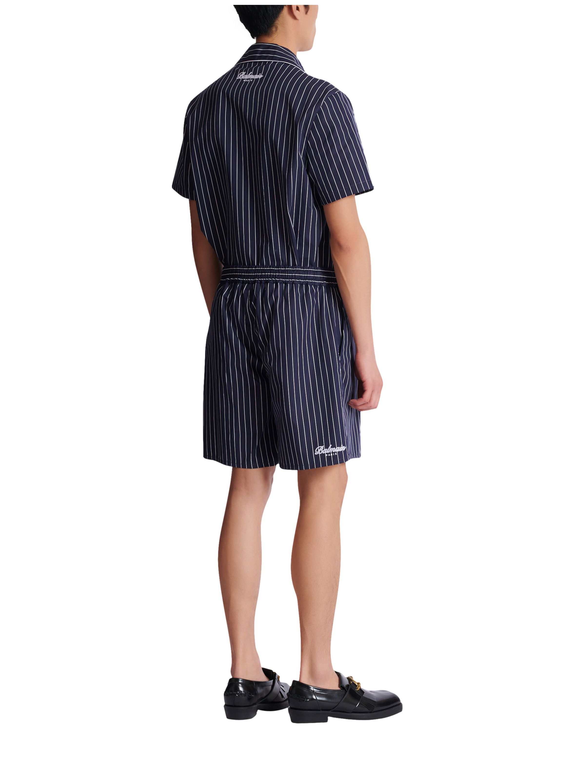 Short de pyjama en popeline à rayures BALMAIN Bleu