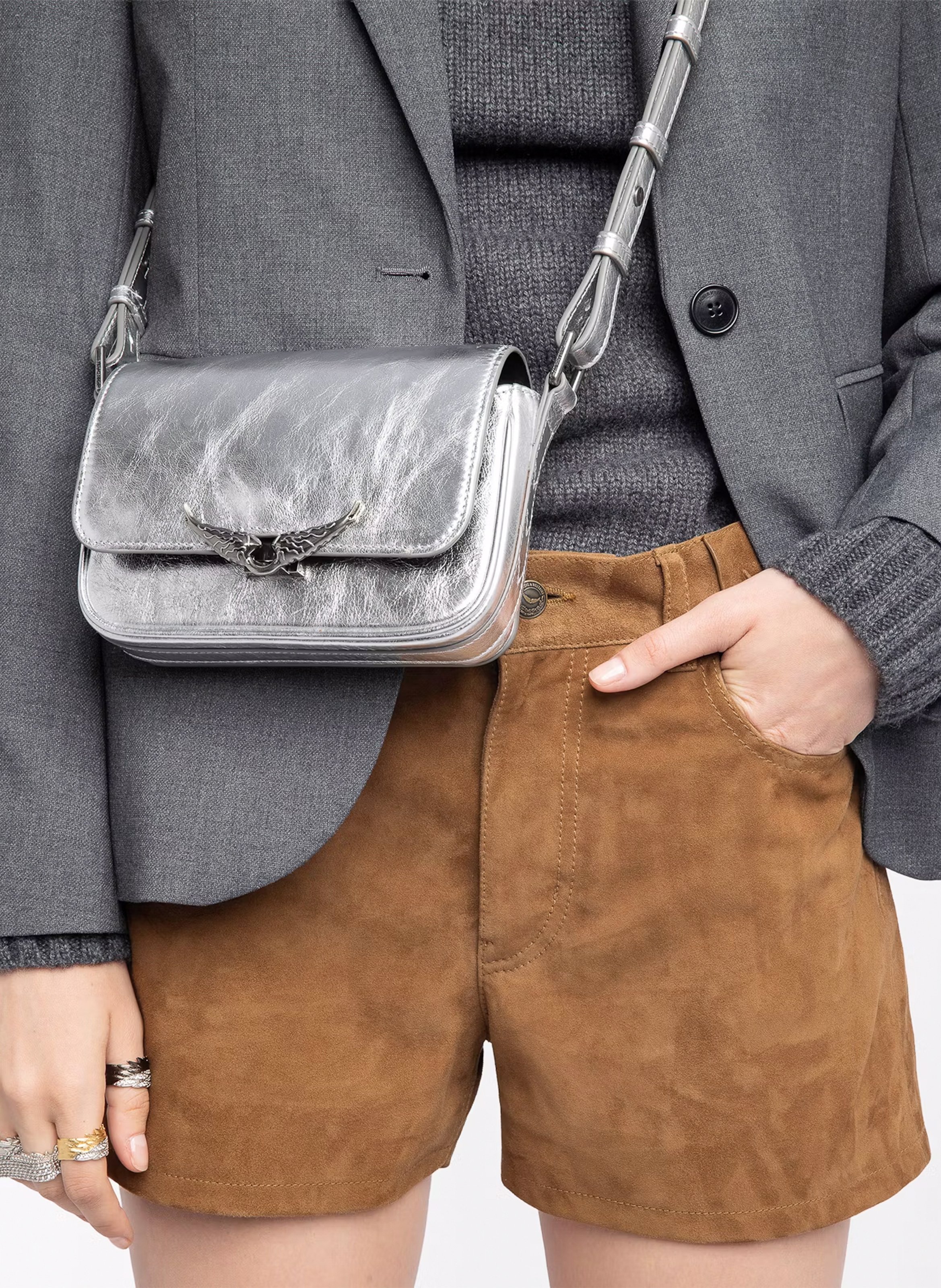 Sac bandoulière en cuir métallisé le zazi ZADIG&VOLTAIRE Gris