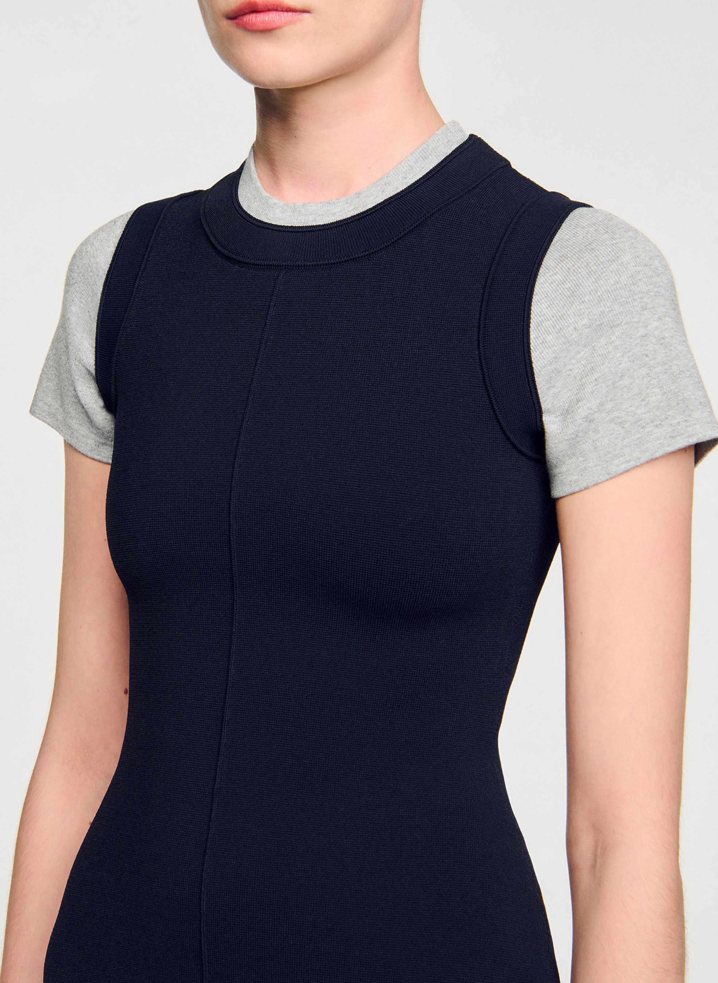 Robe courte col rond en maille SANDRO Bleu