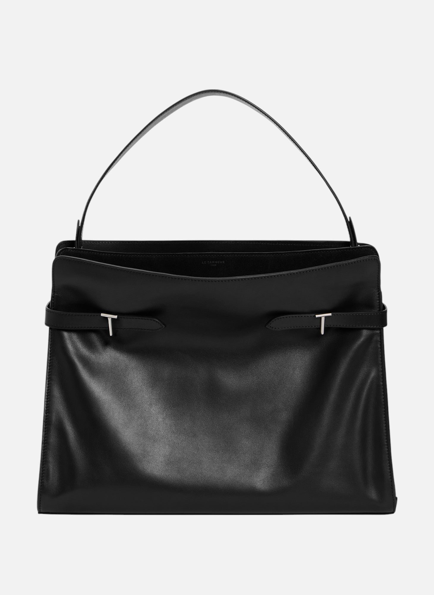 LE TANNEUR Sac porté épaule modèle maxi emie en cuir lisse et nubuck Noir