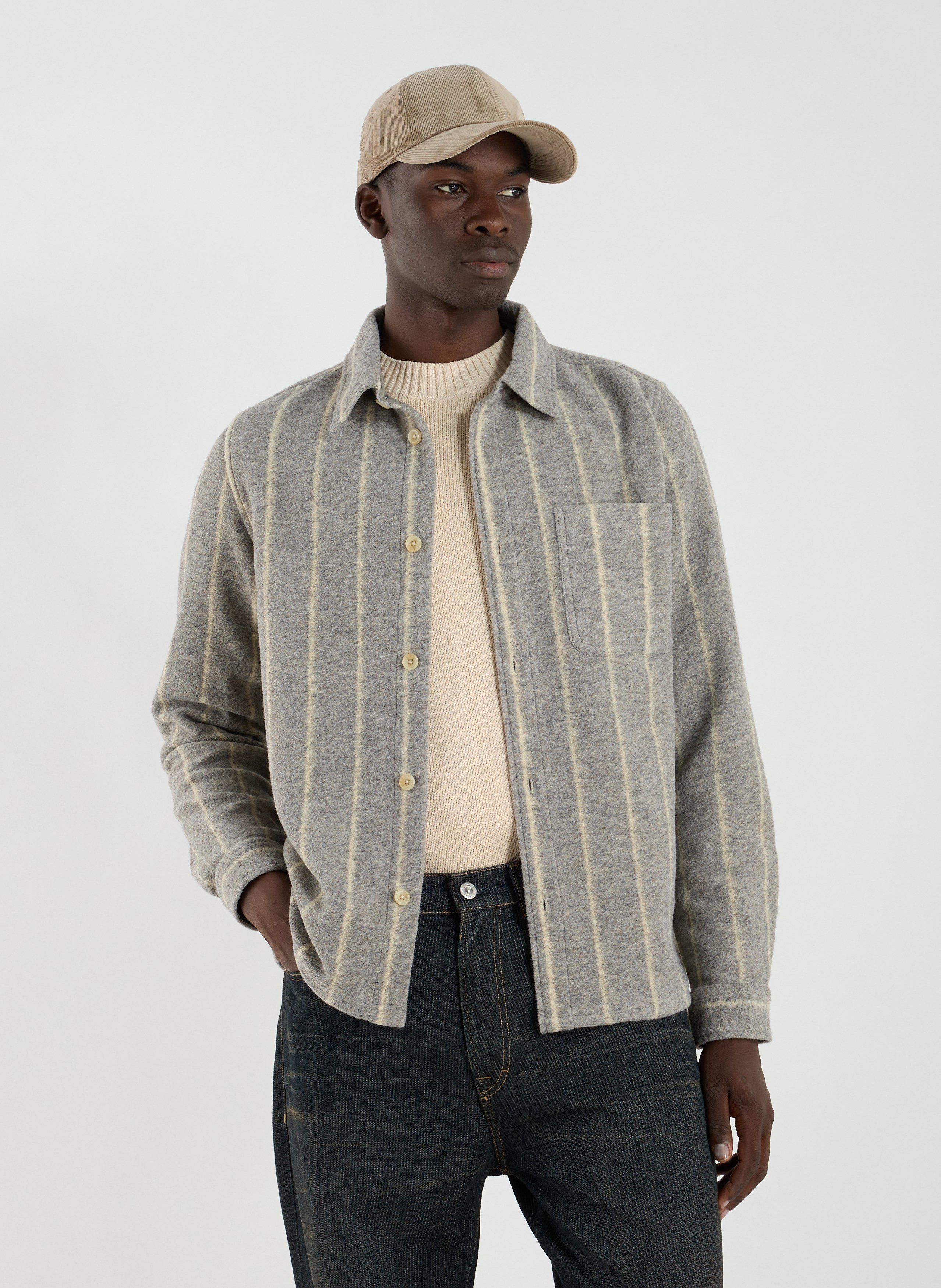 LES DEUX Striped shirt with classic collar Grey