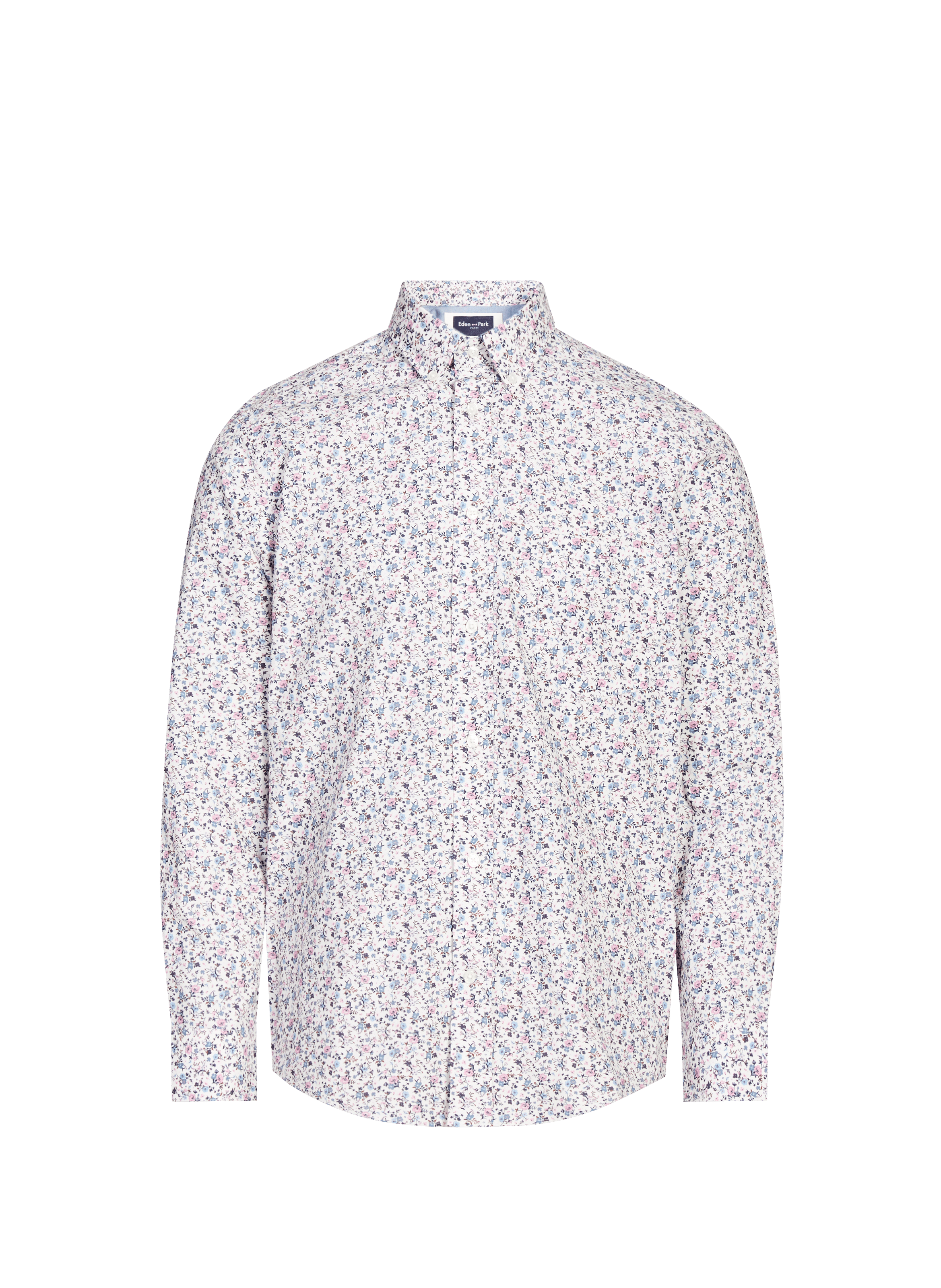 EDEN PARK Floral shirt with American collar in cotton Blue