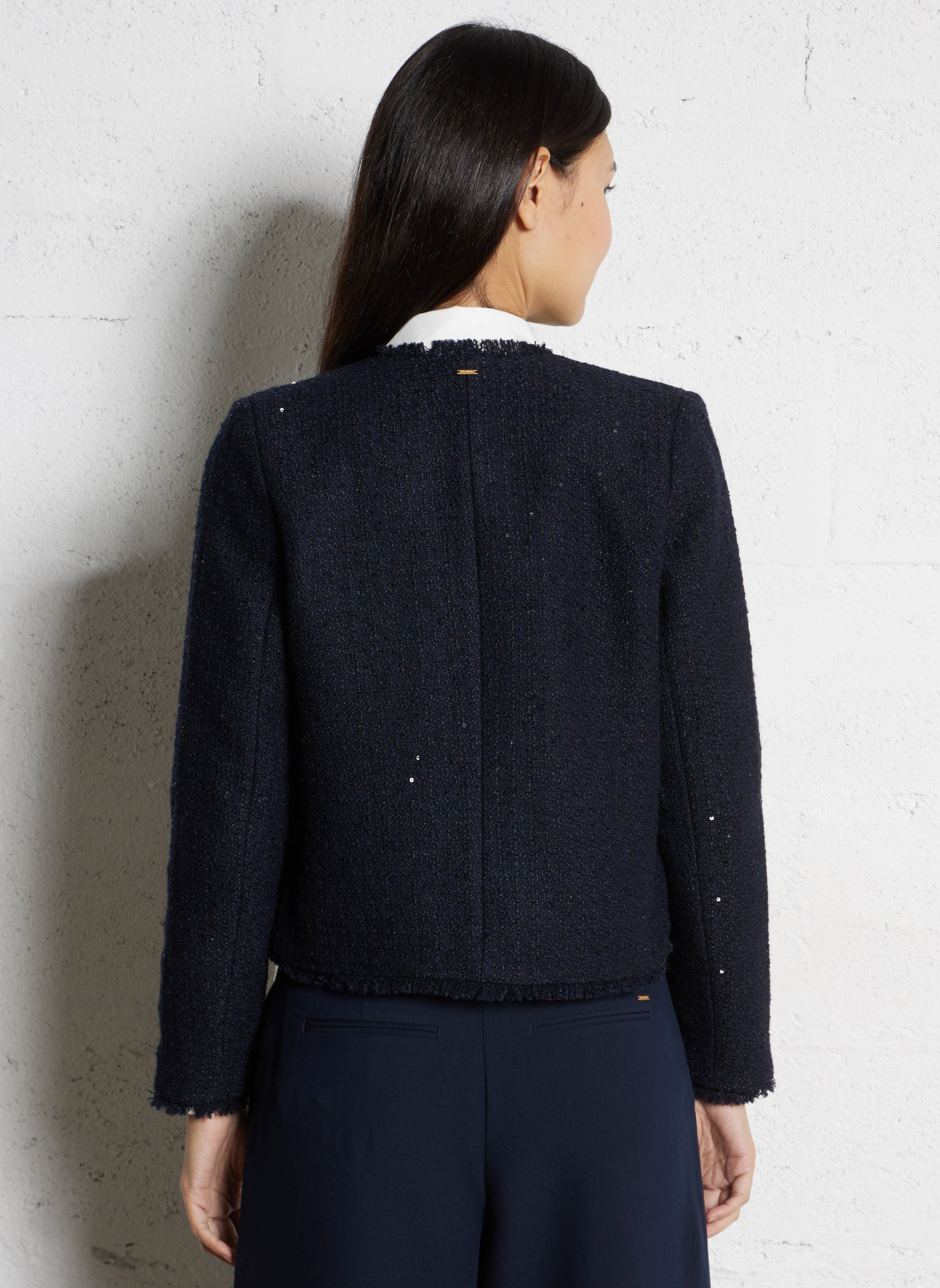 Veste courte effet tweed à sequins IKKS Bleu