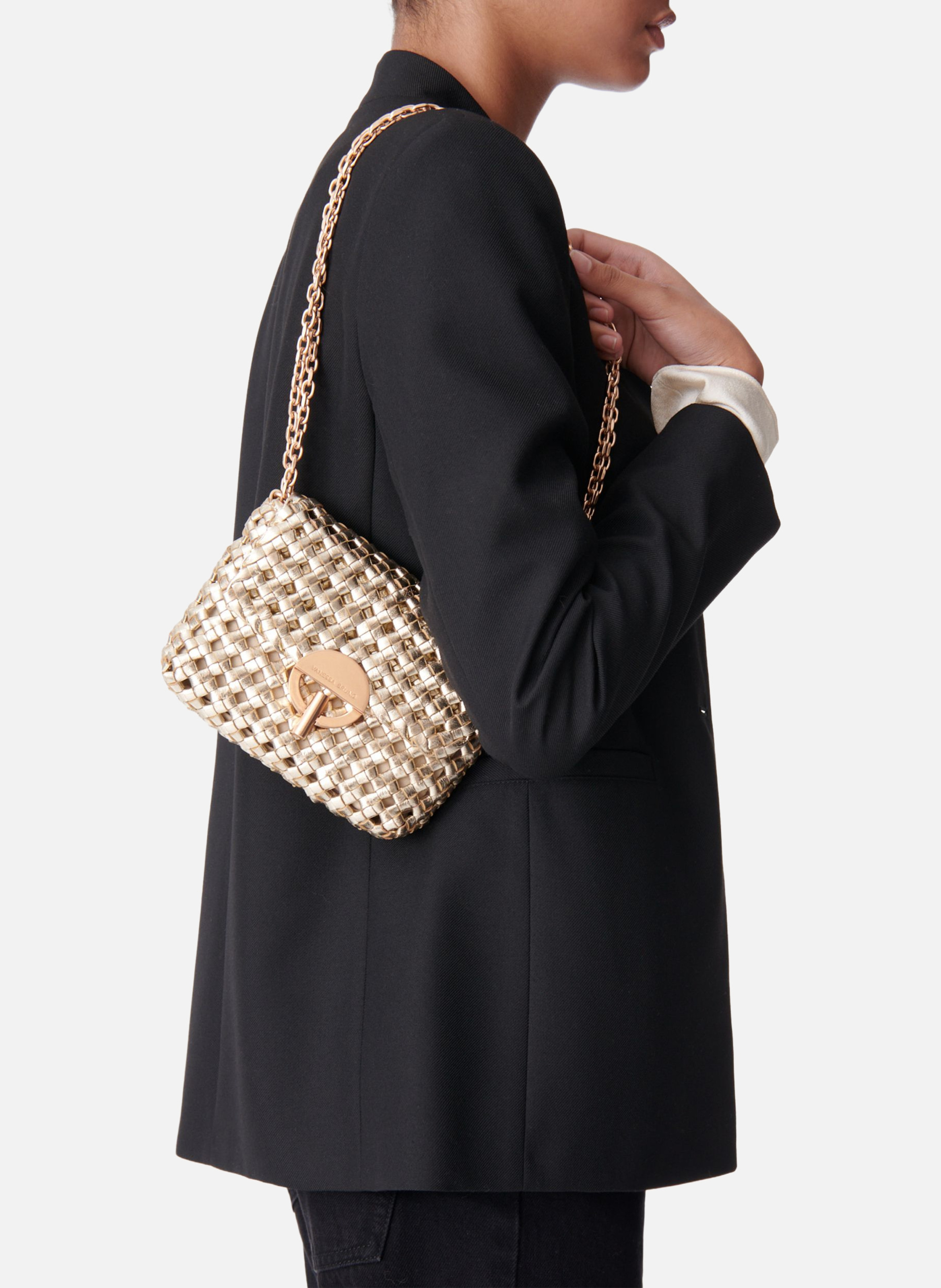 Moyen Sac Moon en cuir tressé VANESSA BRUNO Doré