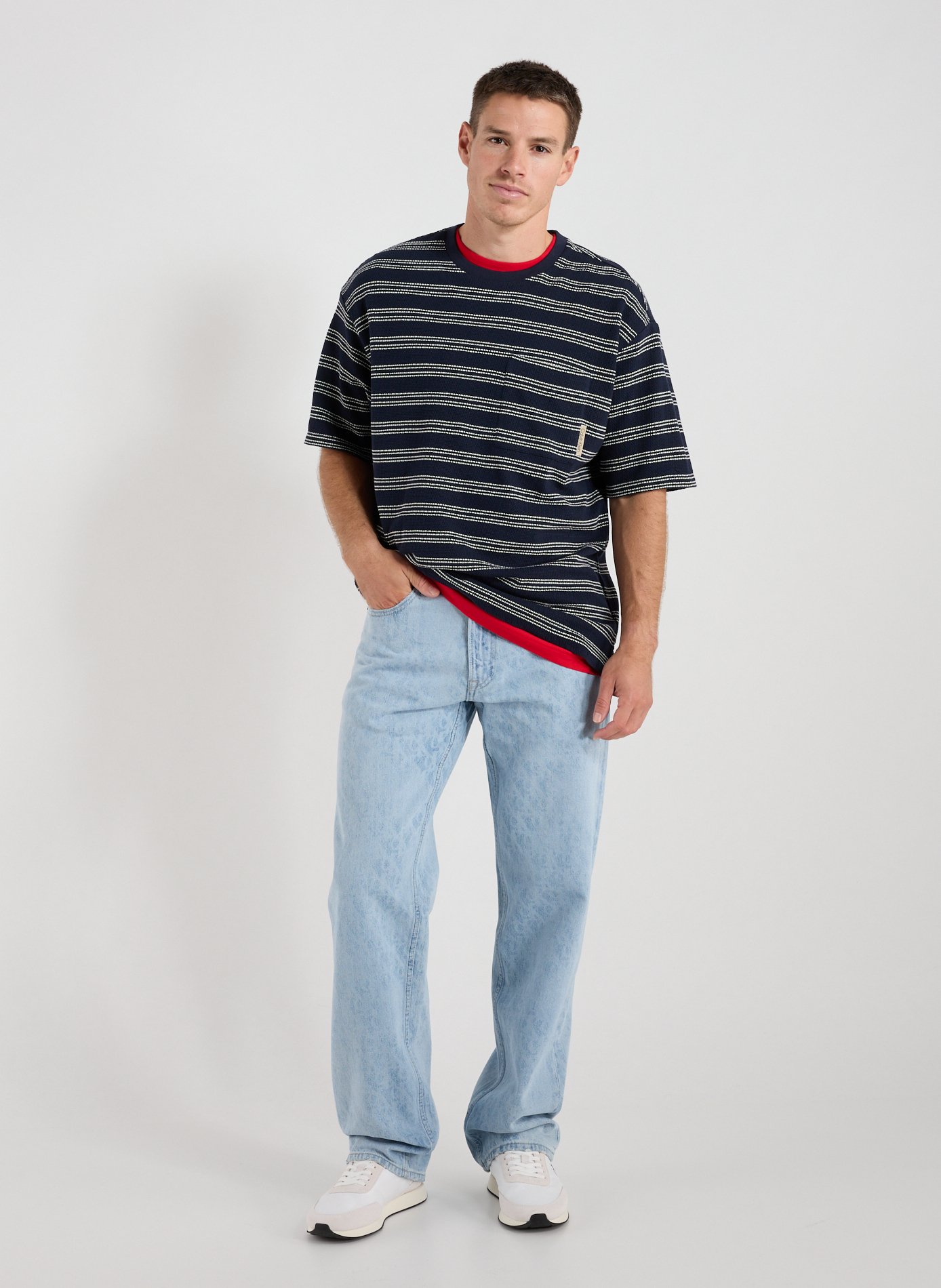 T-shirt col rond à rayures en coton CALVIN KLEIN Bleu