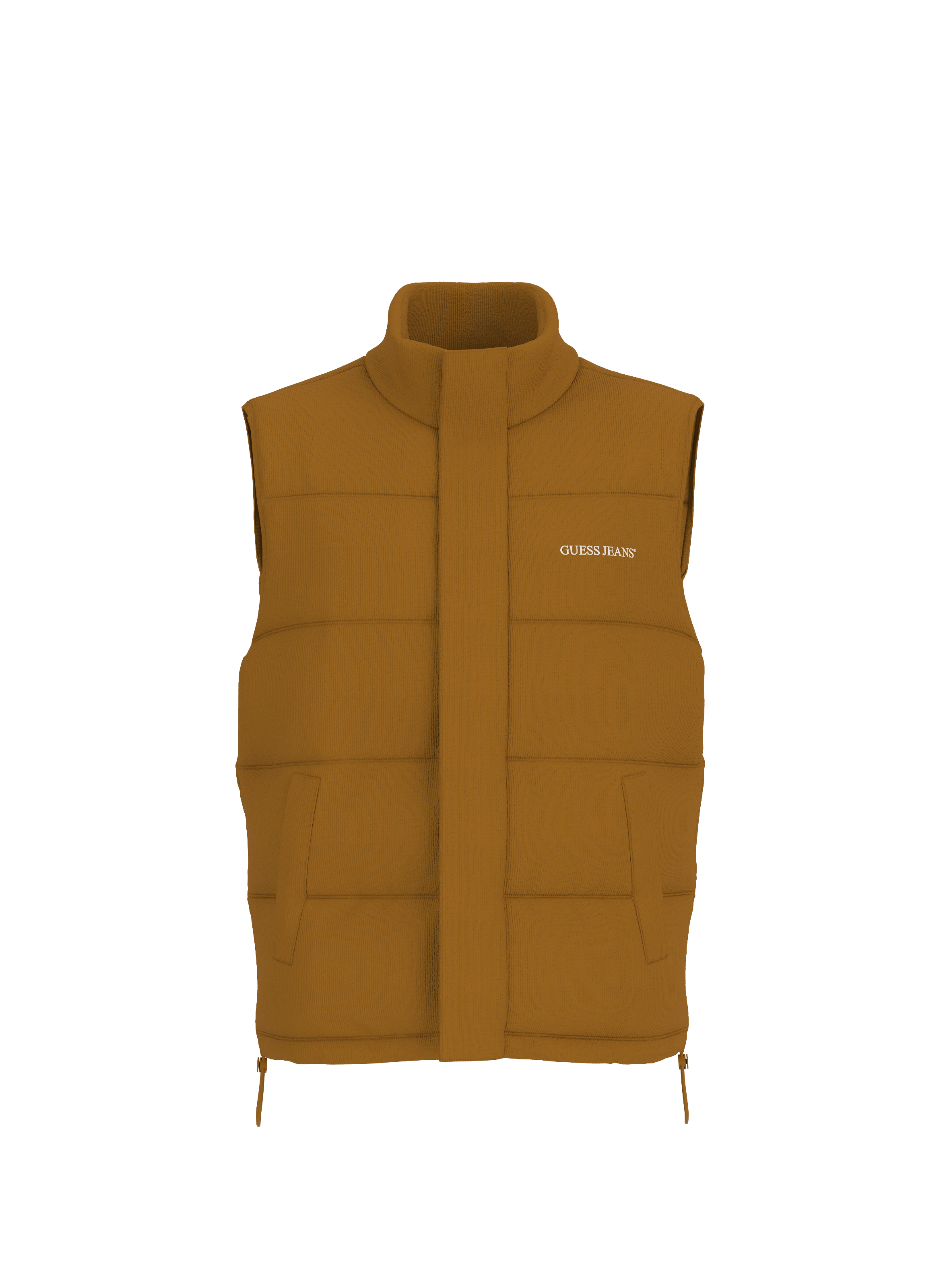 GUESS Cotton corduroy sleeveless puffer jacket Brown