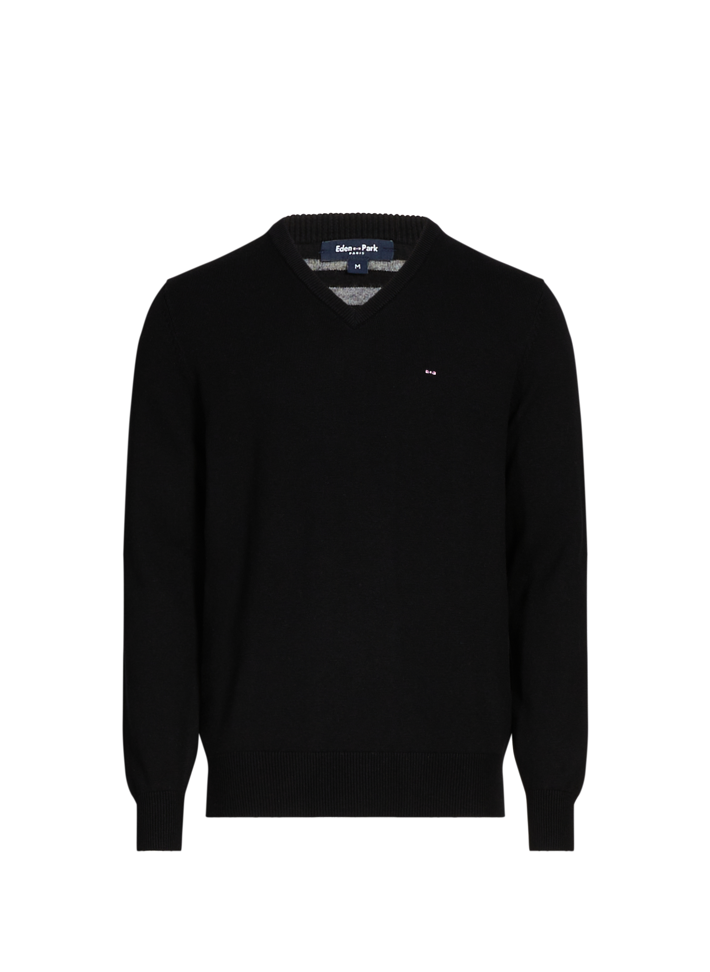EDEN PARK Pull col V en laine et coton Noir